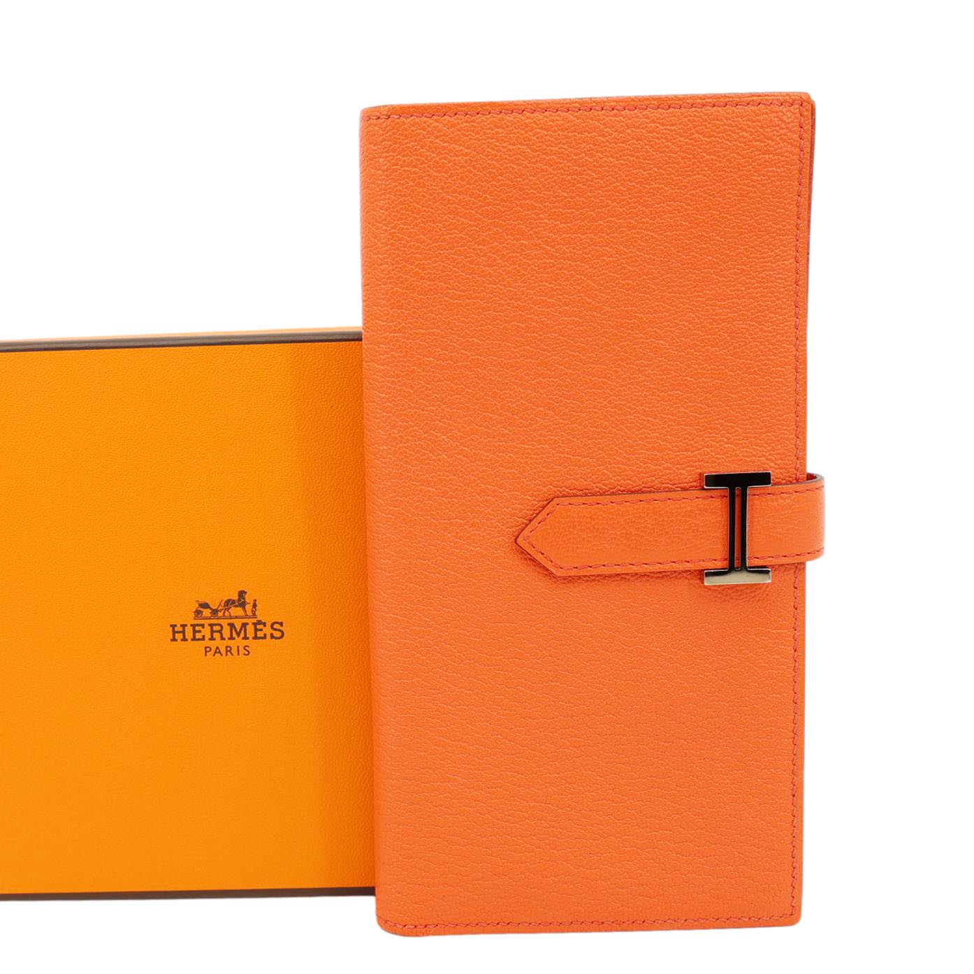HERMES Bearn Leather Wallet Orange - Image 3