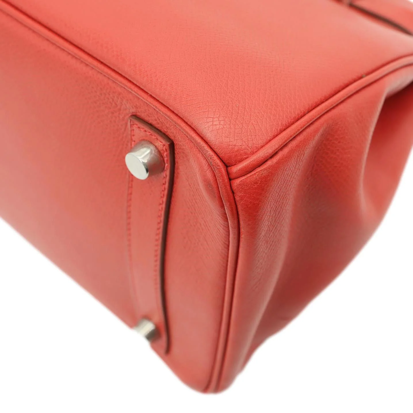 HERMES Birkin 30 Square Clemence Leather Satchel Bag Red - Image 7