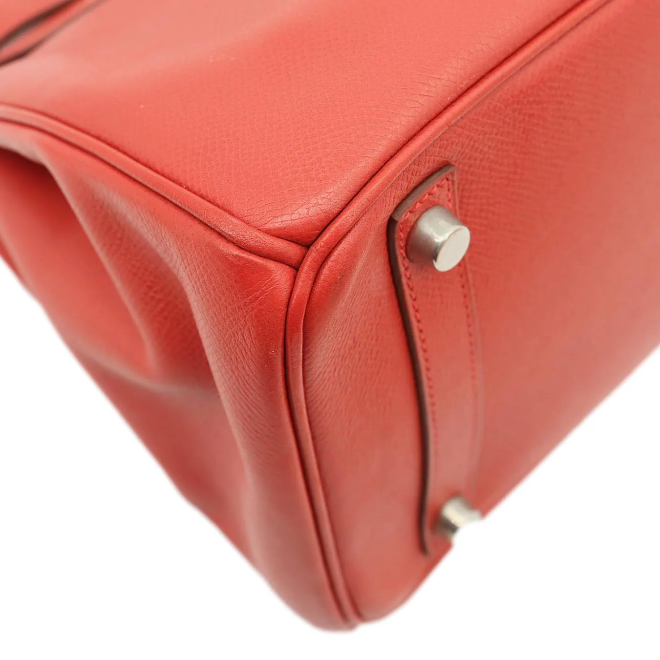 HERMES Birkin 30 Square Clemence Leather Satchel Bag Red - Image 8