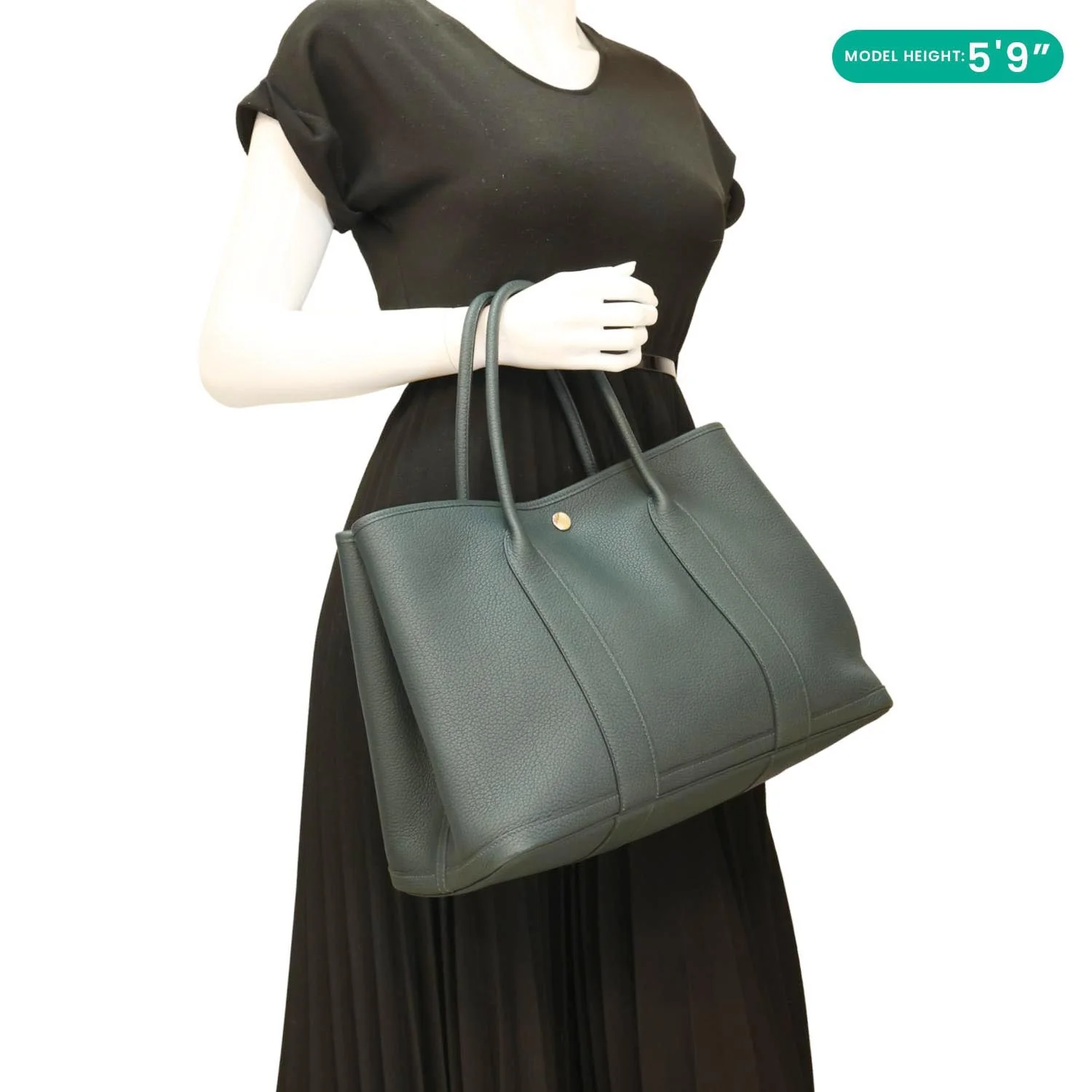 HERMES Garden Party 36 Negonda Leather Tote Bag Teal - Image 2