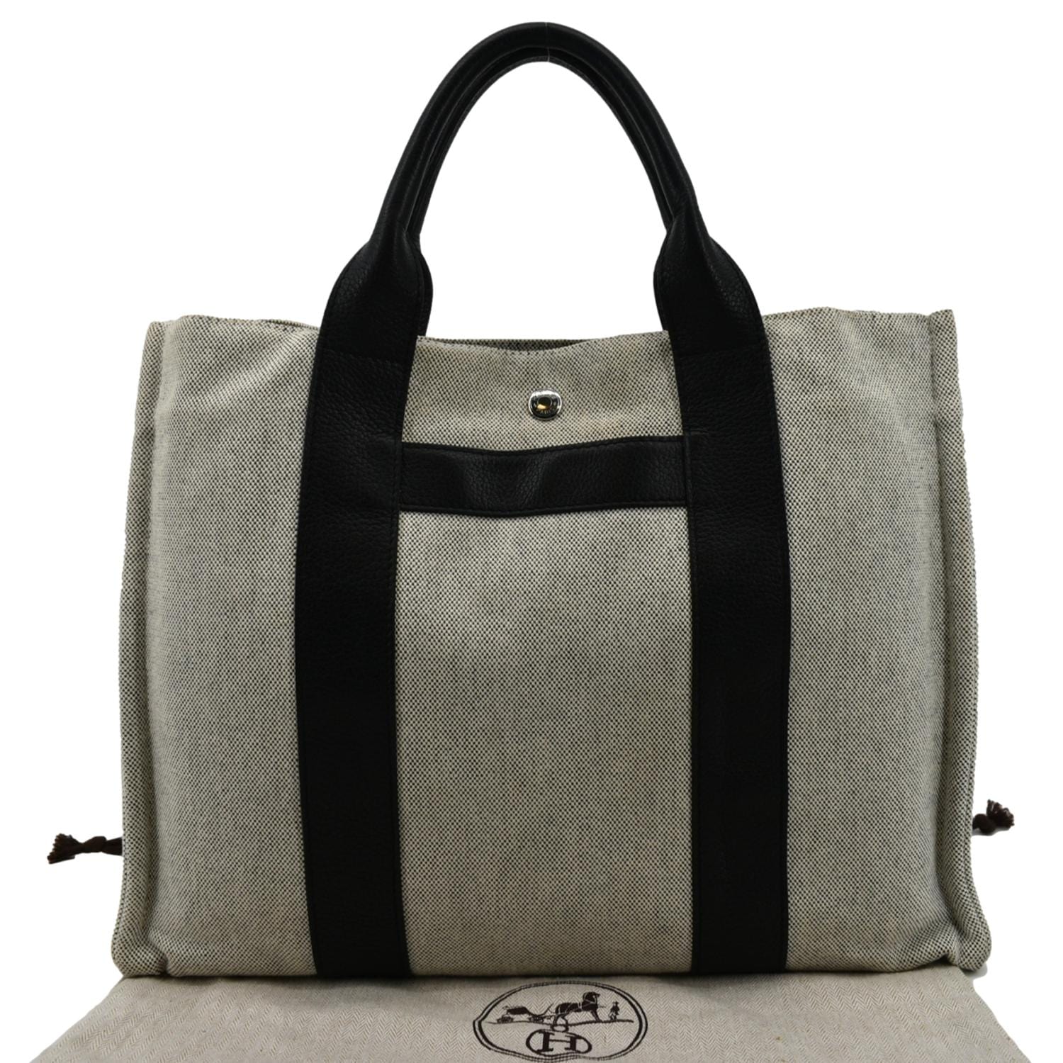 HERMES Garden Party Toile Leather Tote Bag Black/Beige - Image 3
