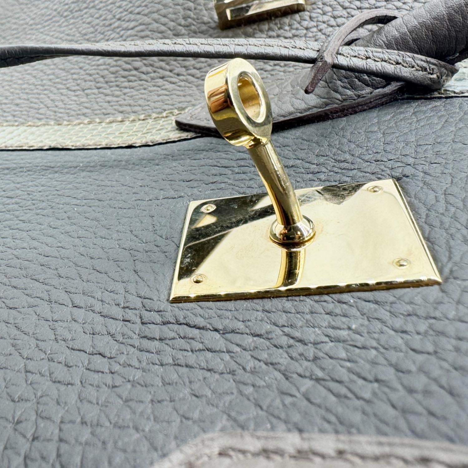 HERMES Birkin 35 Club Lizard Clemence Leather Satchel Bag Gris Fonze - Image 18