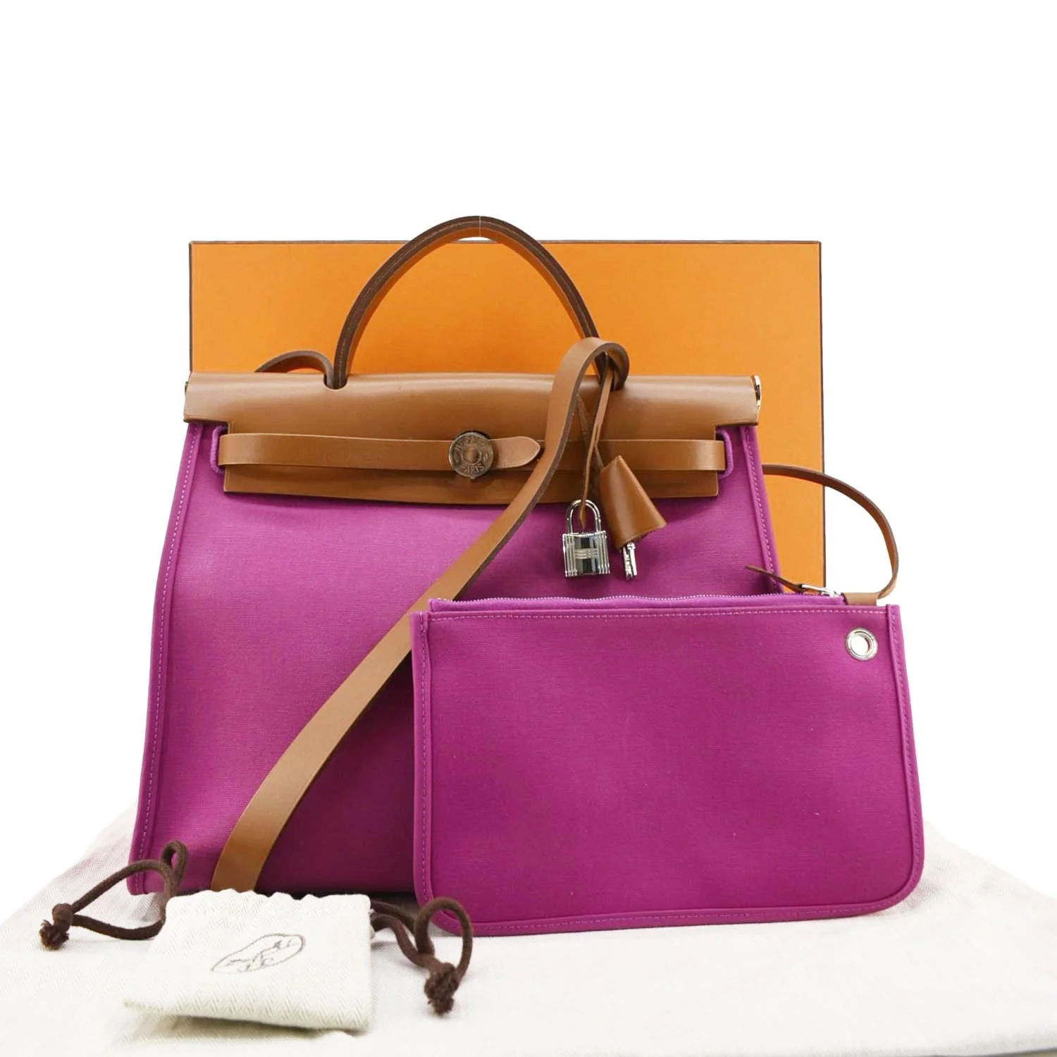 HERMES Herbag Zip Retourne 31 Toile Canvas Tote Shoulder Bag Fuchsia - Image 3
