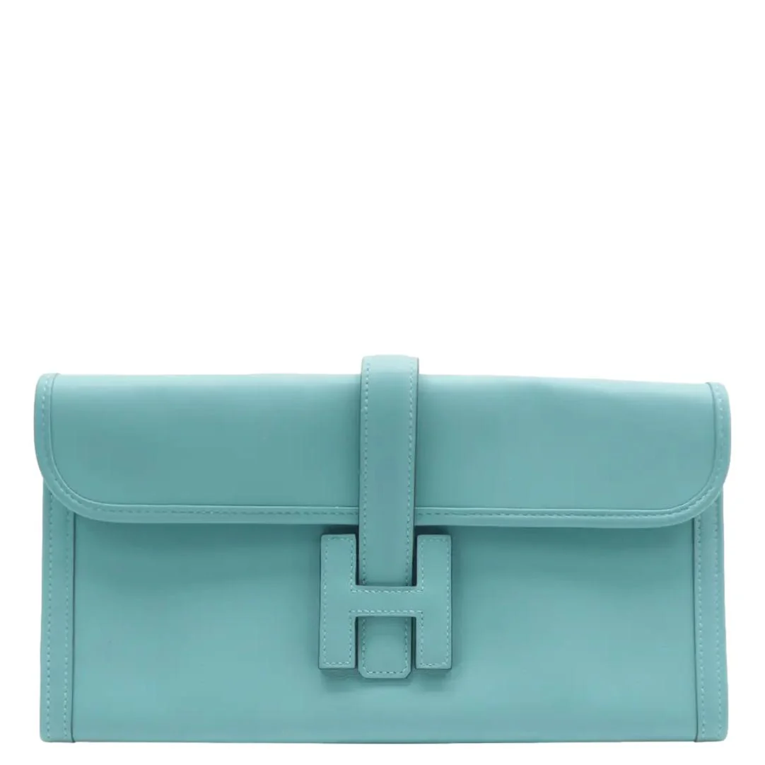 HERMES Jige Elan 29 Calfskin Leather Clutch Wallet Light Blue