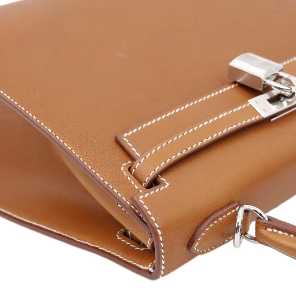 HERMES Kelly 25 Sellier Calfskin Leather Shoulder Bag Brown - Image 7