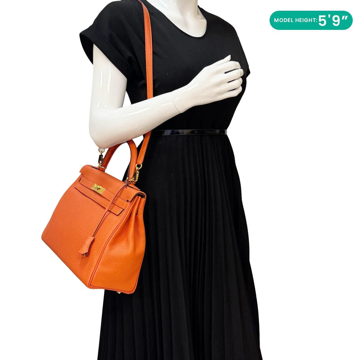 HERMES Kelly 28 Clemence Leather Shoulder Bag Orange - Image 2