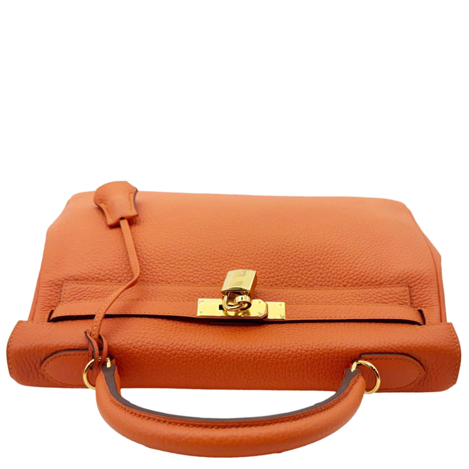 HERMES Kelly 28 Clemence Leather Shoulder Bag Orange - Image 5