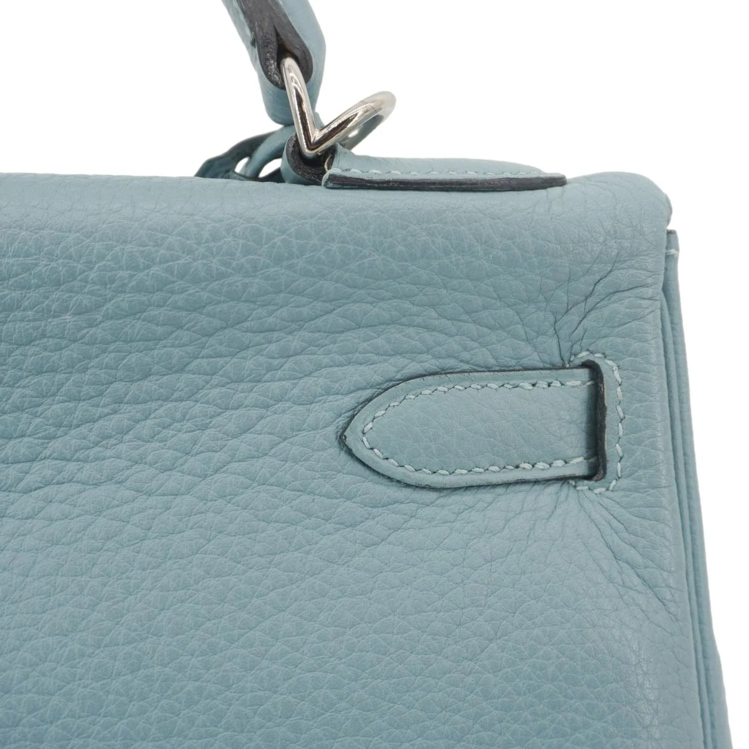 HERMES Kelly 32 Square Taurillon Clemence Leather Tote Shoulder Bag Light Blue - Image 15