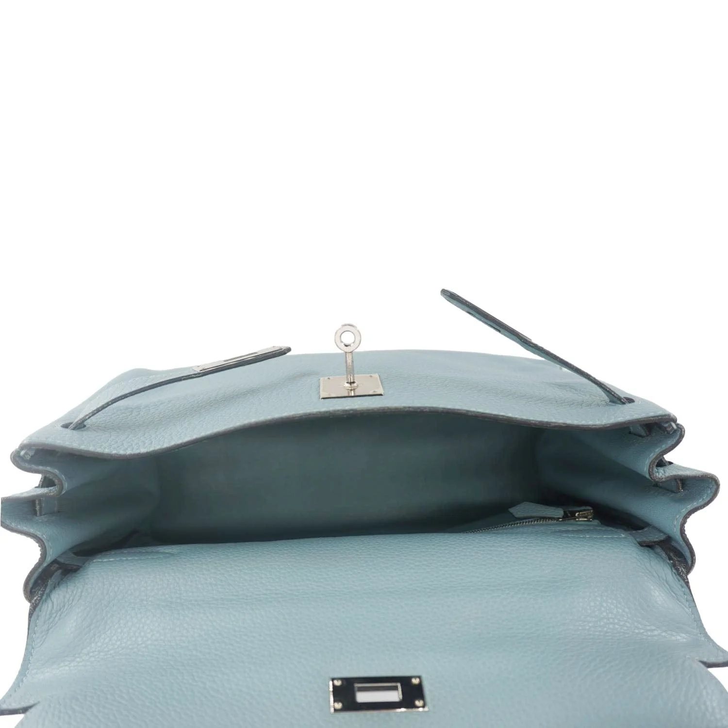 HERMES Kelly 32 Square Taurillon Clemence Leather Tote Shoulder Bag Light Blue - Image 18