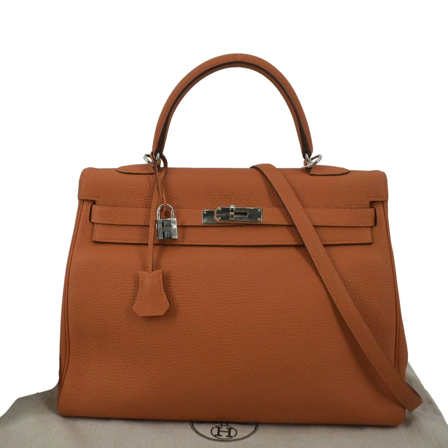 HERMES Kelly 35 Togo Leather Satchel Shoulder Bag Orange - Image 3