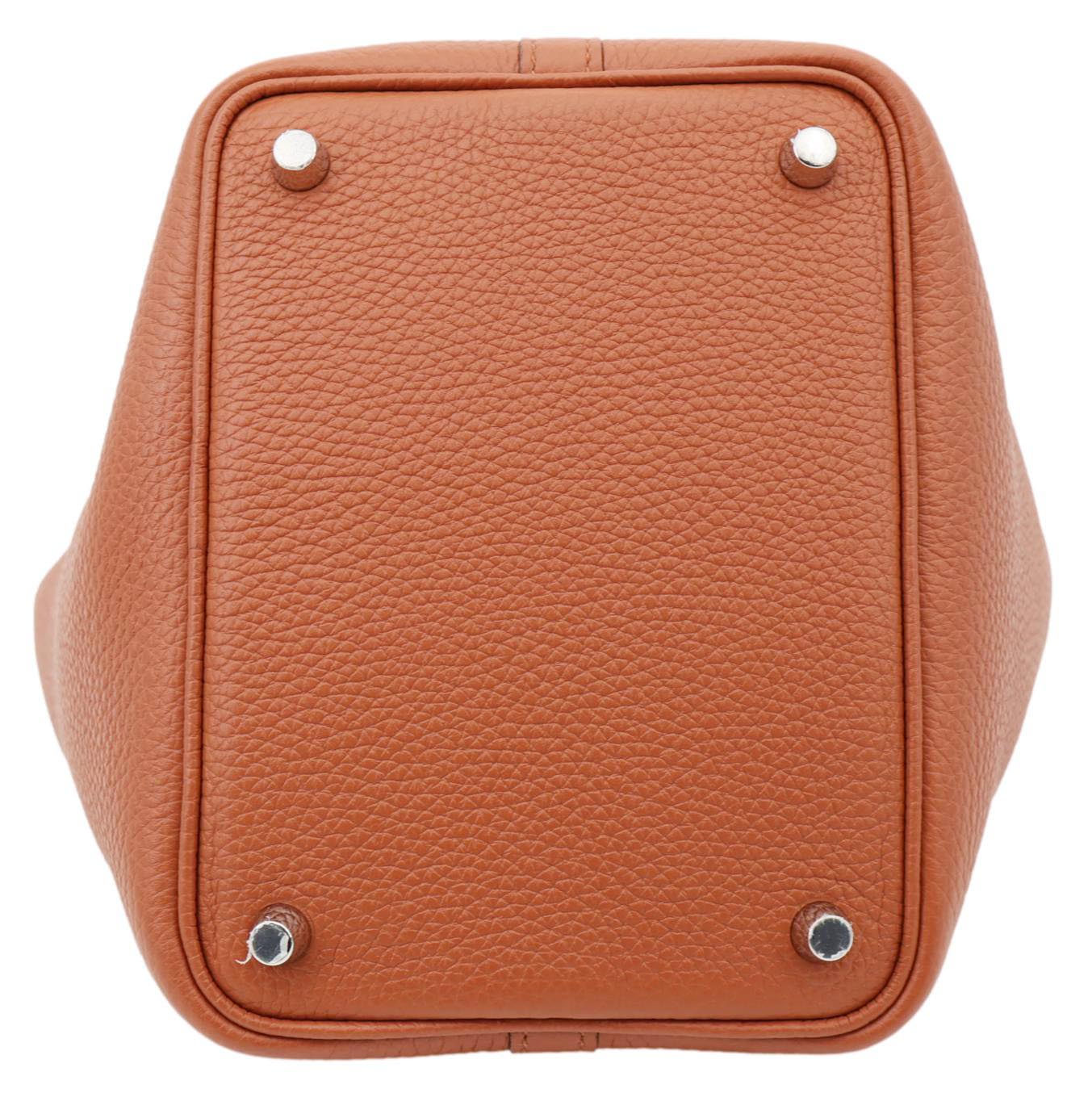 HERMES Picotin Lock 18 Taurillon Clemence Leather Hobo Bag Orange Apricot - Image 6