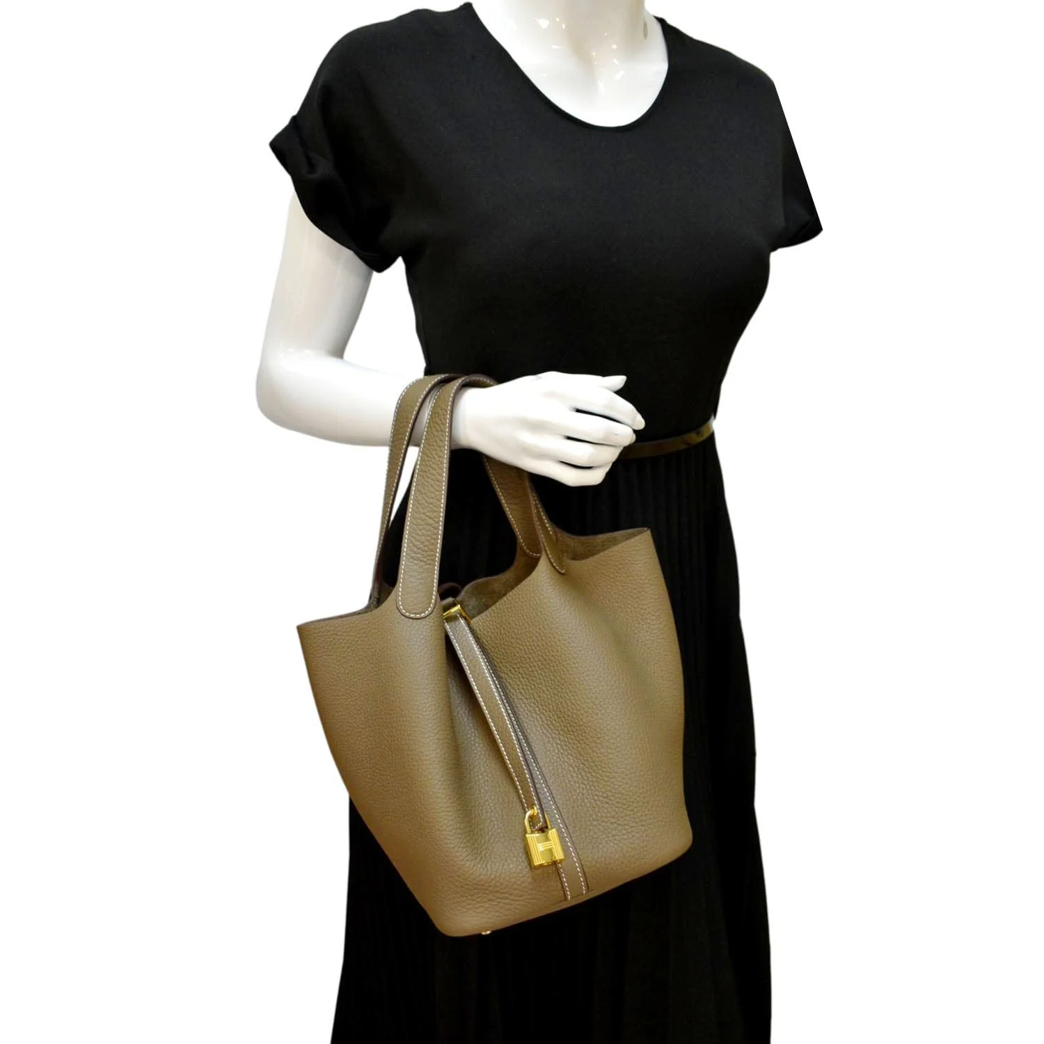 HERMES Picotin Lock 18 PM Taurillon Clemence Leather Bag Etoupe - Image 2