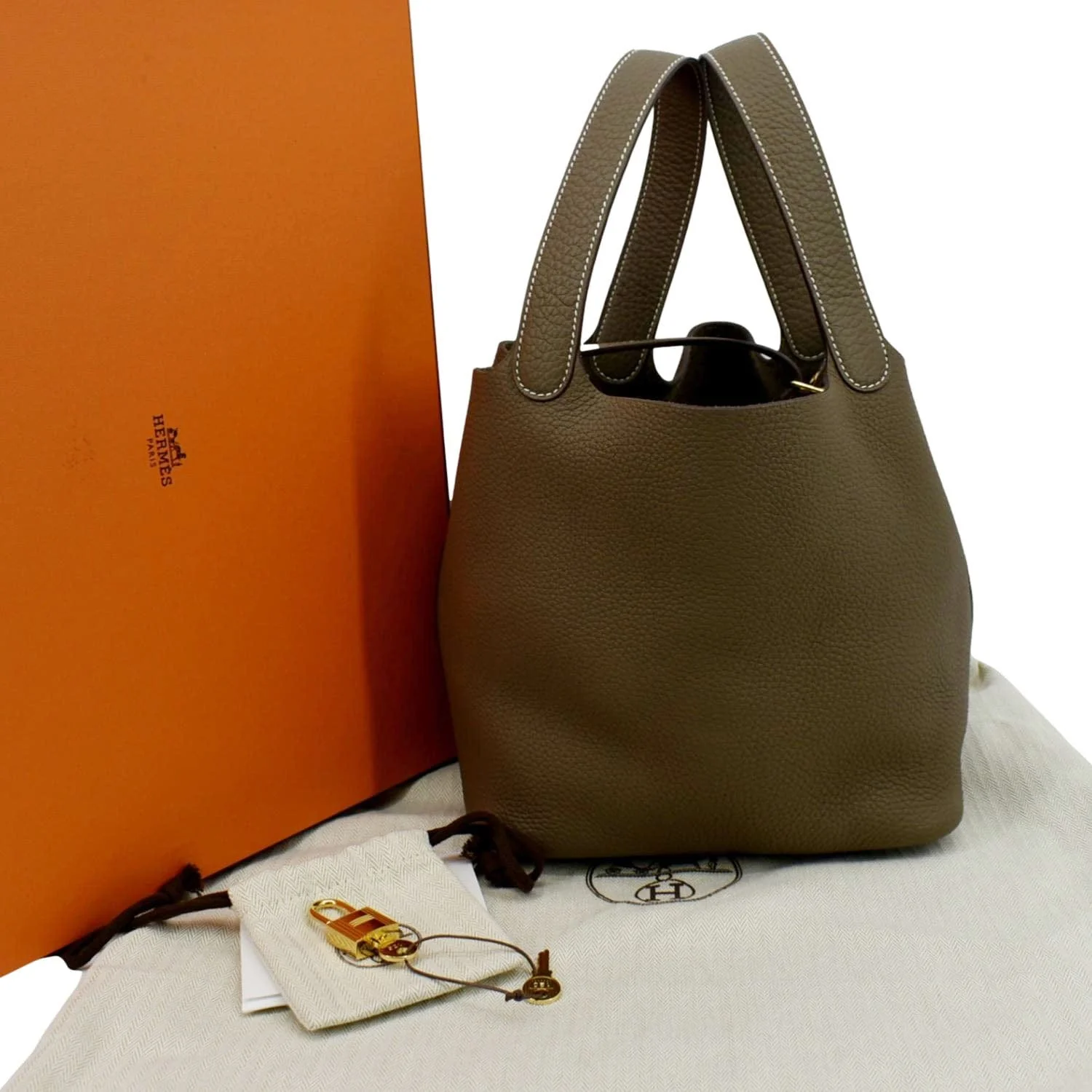 HERMES Picotin Lock 18 PM Taurillon Clemence Leather Bag Etoupe - Image 3