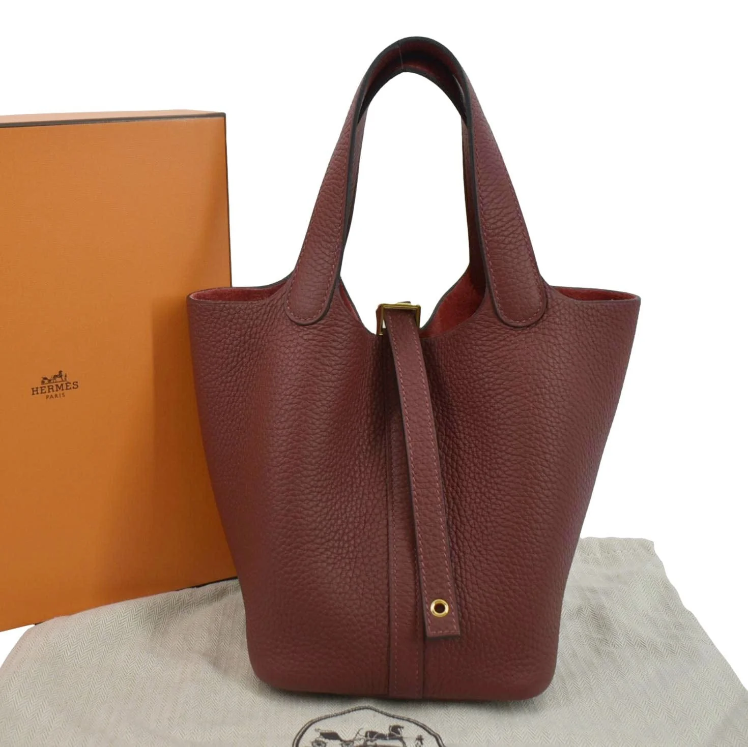 HERMES Picotin Lock 18 Taurillon Clemence Leather Hobo Bag Burgundy - Image 3