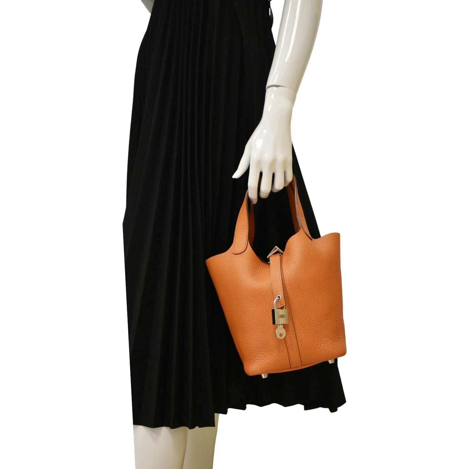 HERMES Picotin Lock 18 Taurillon Clemence Leather Hobo Bag Orange - Image 3