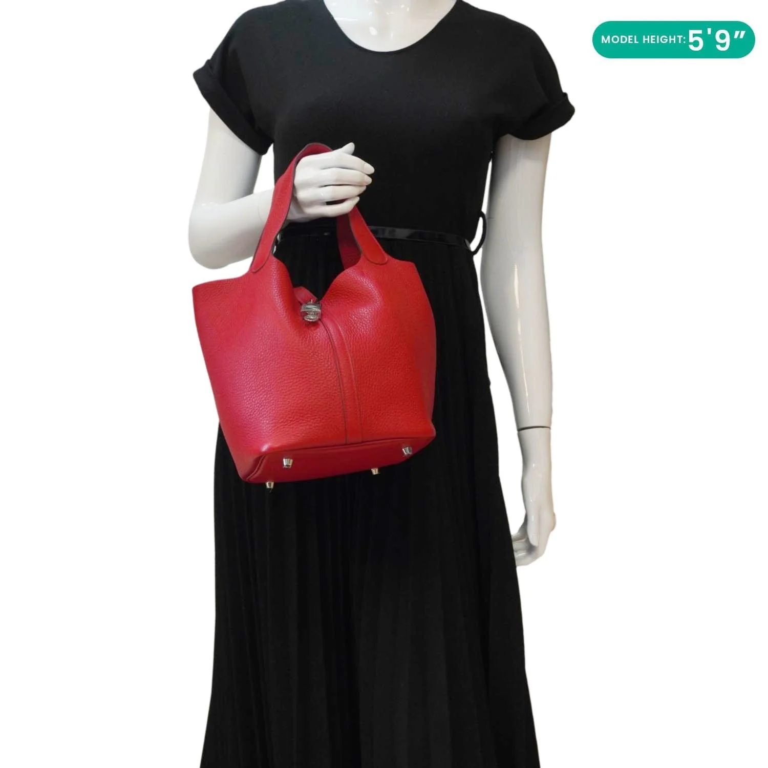 HERMES Picotin Lock 22 MM Taurillon Clemence Leather Hobo Bag Red - Image 2
