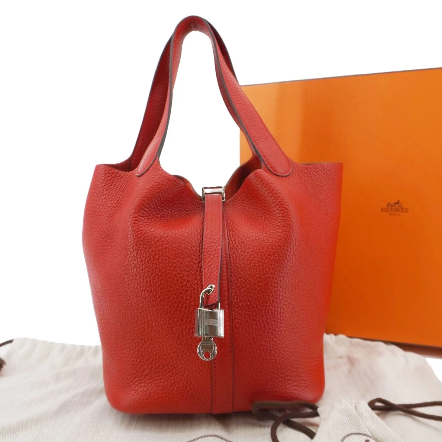 HERMES Picotin Lock 22 MM Taurillon Clemence Leather Hobo Bag Red - Image 3