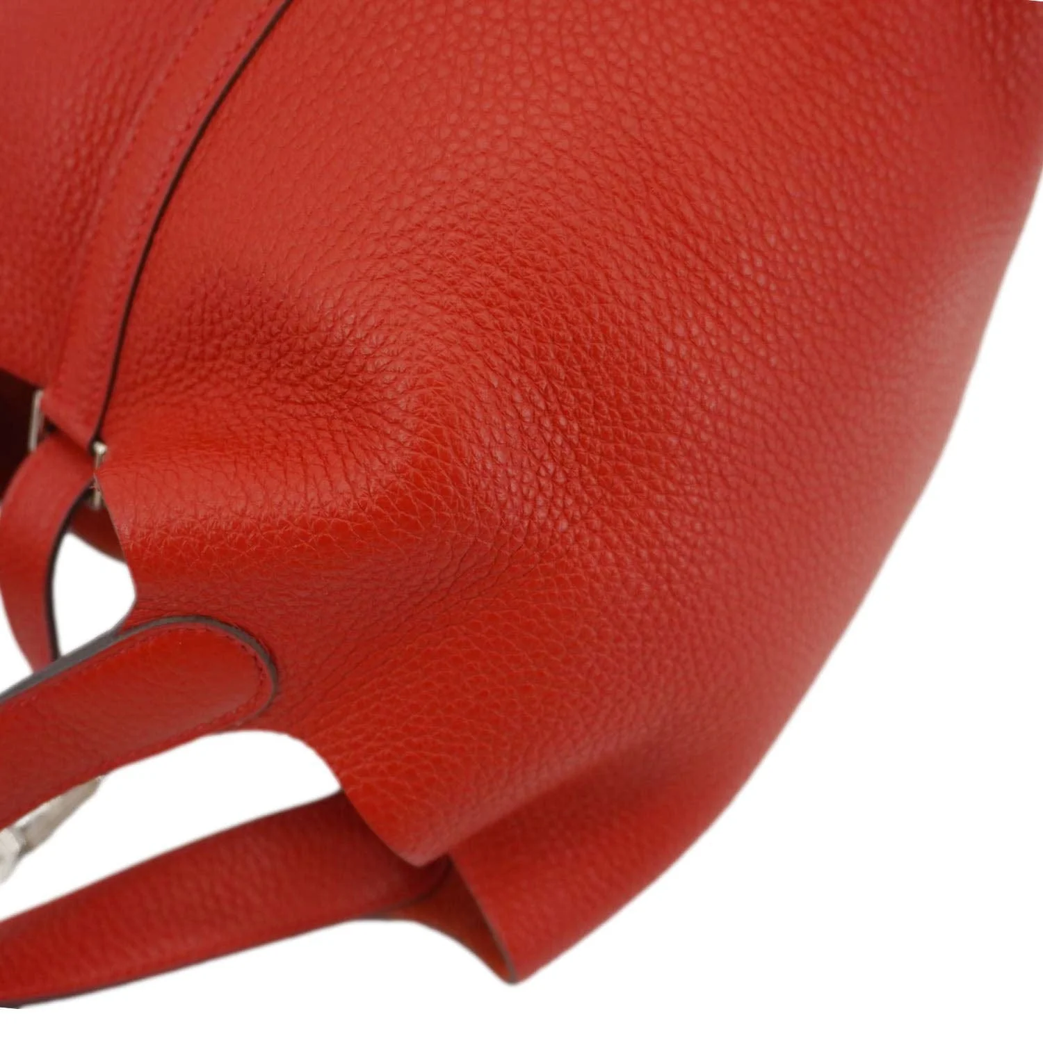 HERMES Picotin Lock 22 MM Taurillon Clemence Leather Hobo Bag Red - Image 9