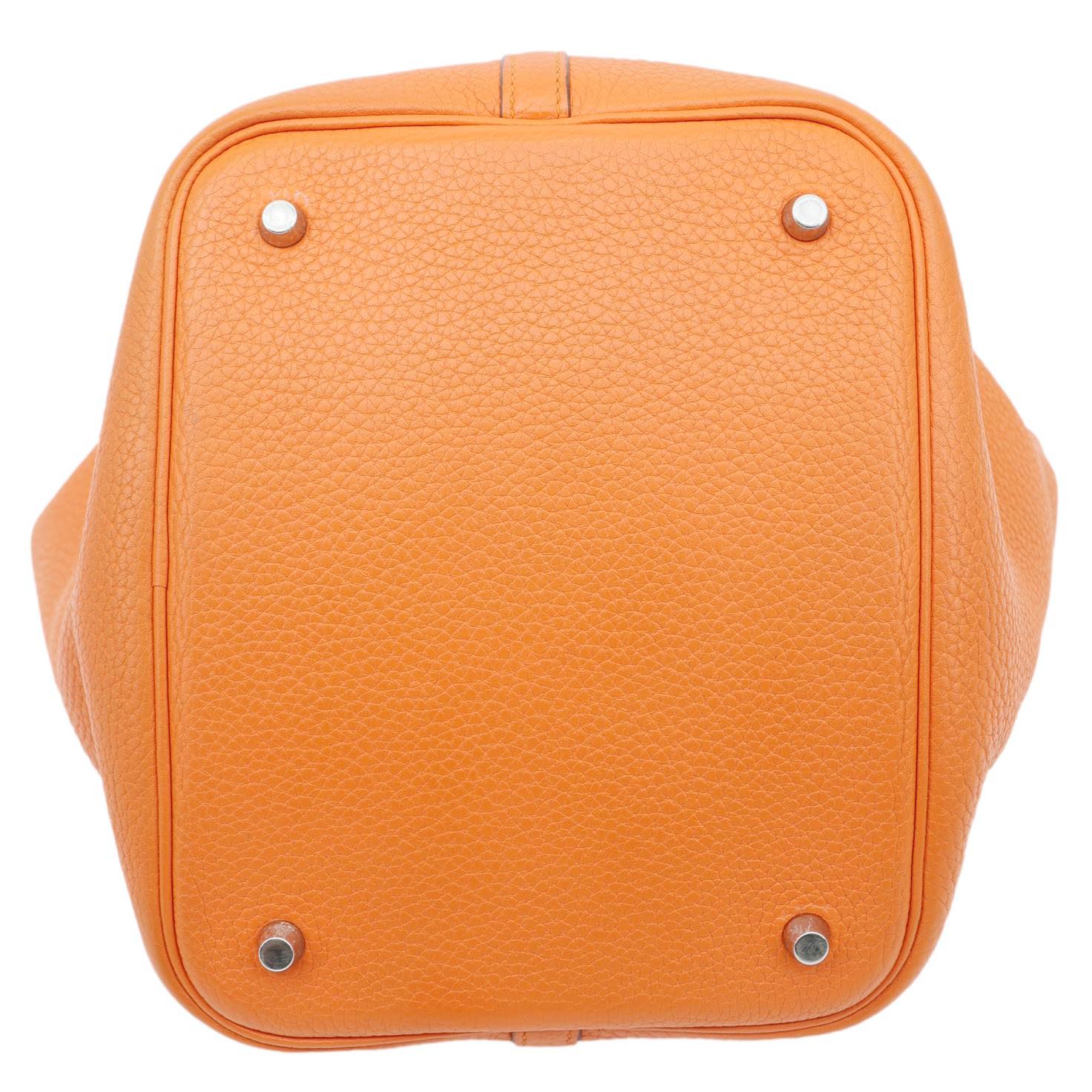 HERMES Picotin Lock 22 MM Taurillon Clemence Leather Hobo Bag Orange - Image 9