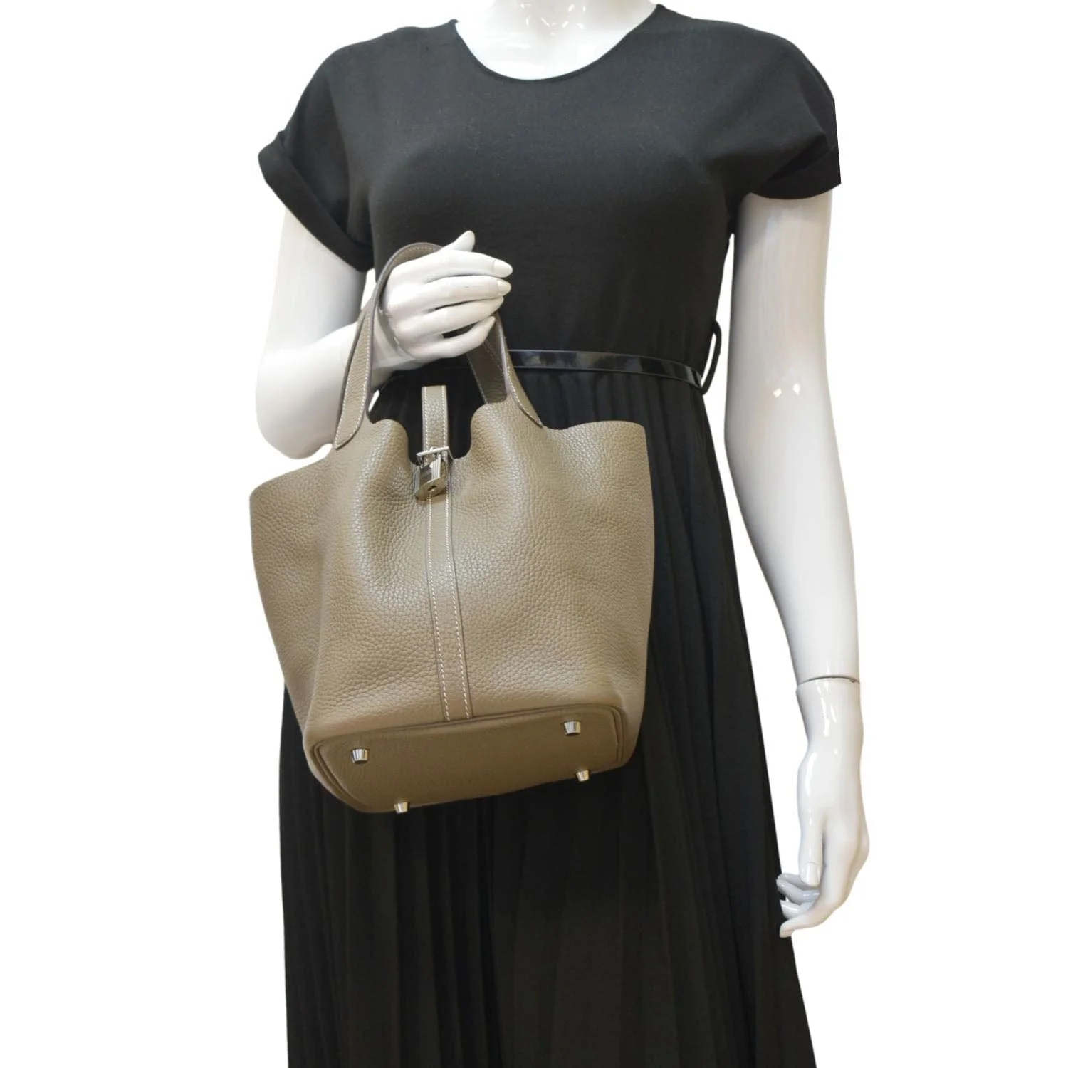 HERMES Picotin Lock 22 MM Taurillon Clemence Leather Hobo Bag Etoupe - Image 2