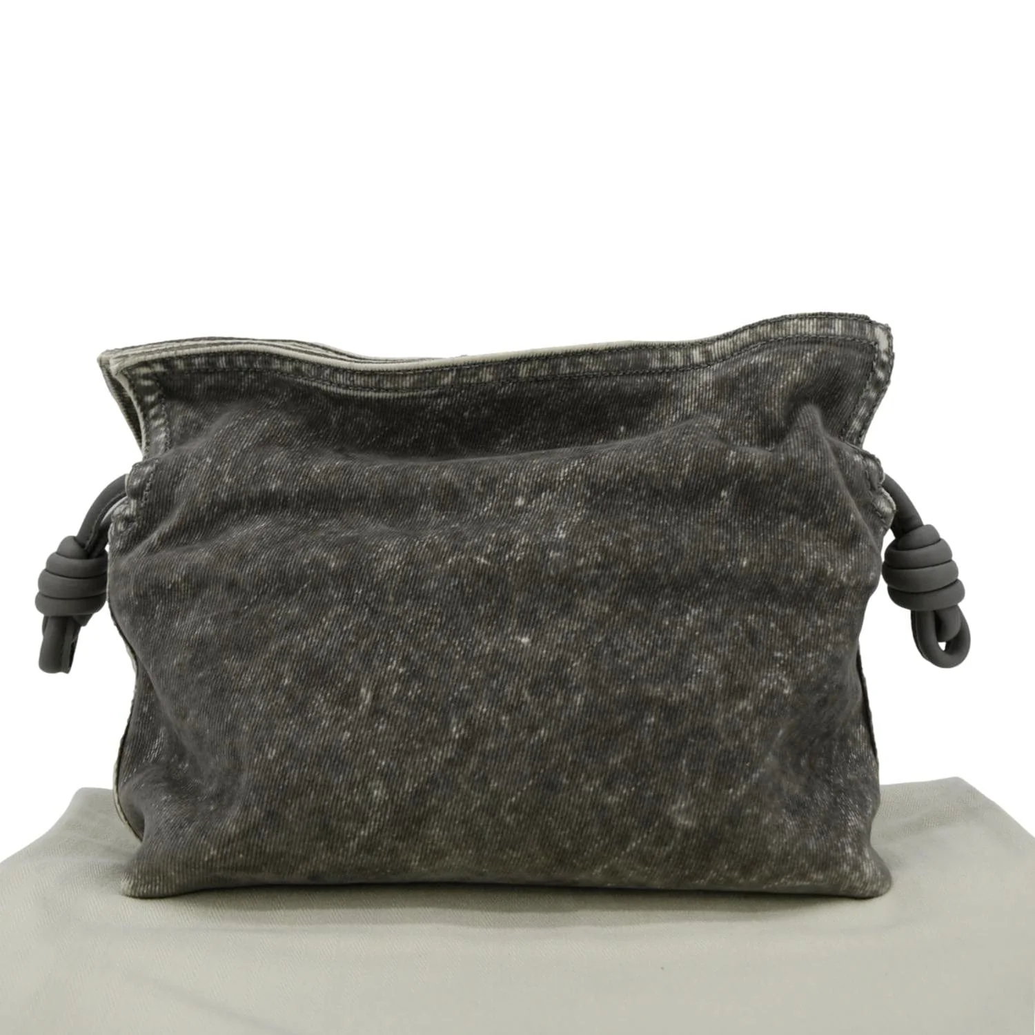 LOEWE Flamenco Medium Denim Flocked Clutch Bag Gray - Image 4