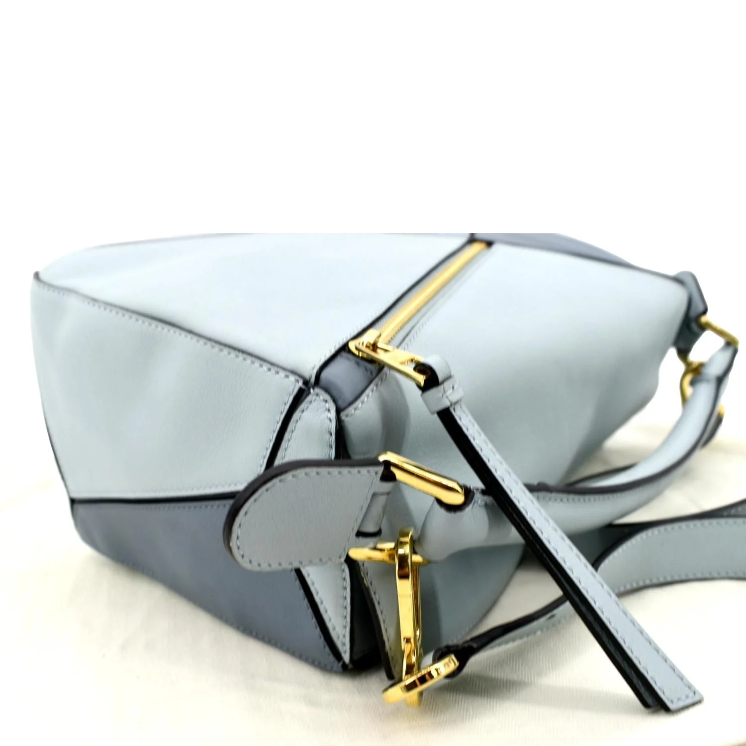 LOEWE Puzzle Medium Calfskin Leather Shoulder Bag Aqua Light Blue - Image 6