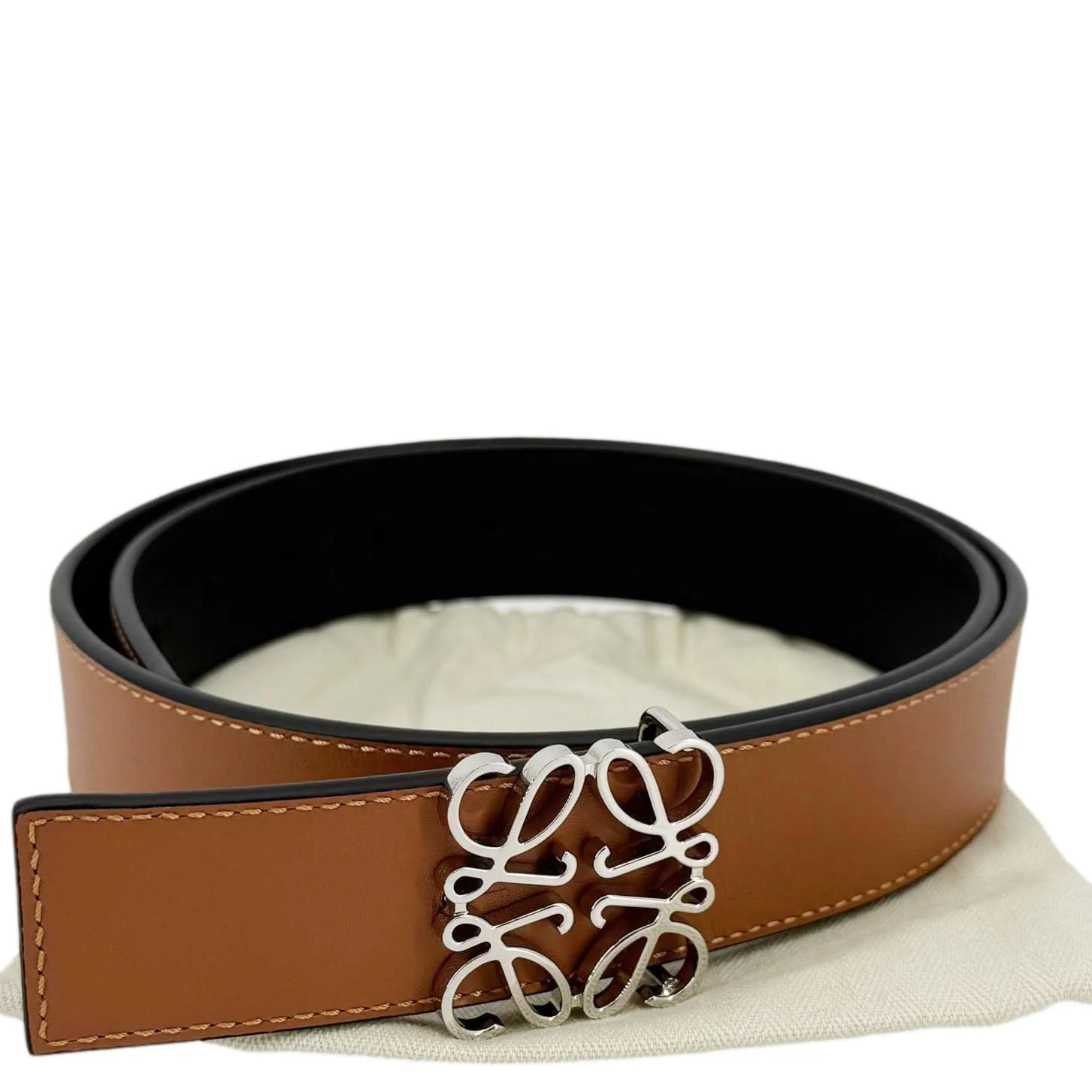 LOEWE Anagram Reversible Leather Belt Brown Size 85/34 - Image 3