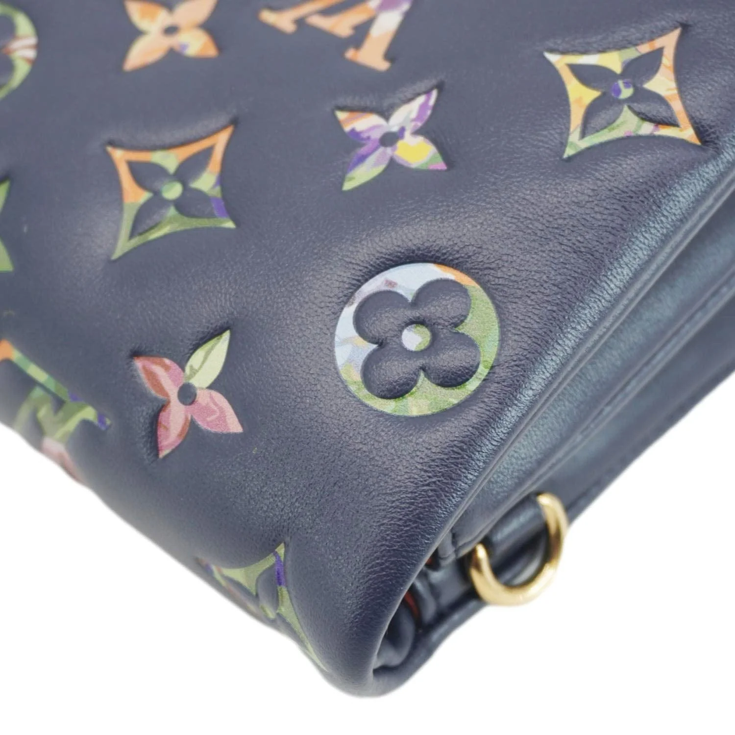 LOUIS VUITTON Coussin Pochette Garden Embossed Leather Crossbody Bag Navy Blue - Image 7