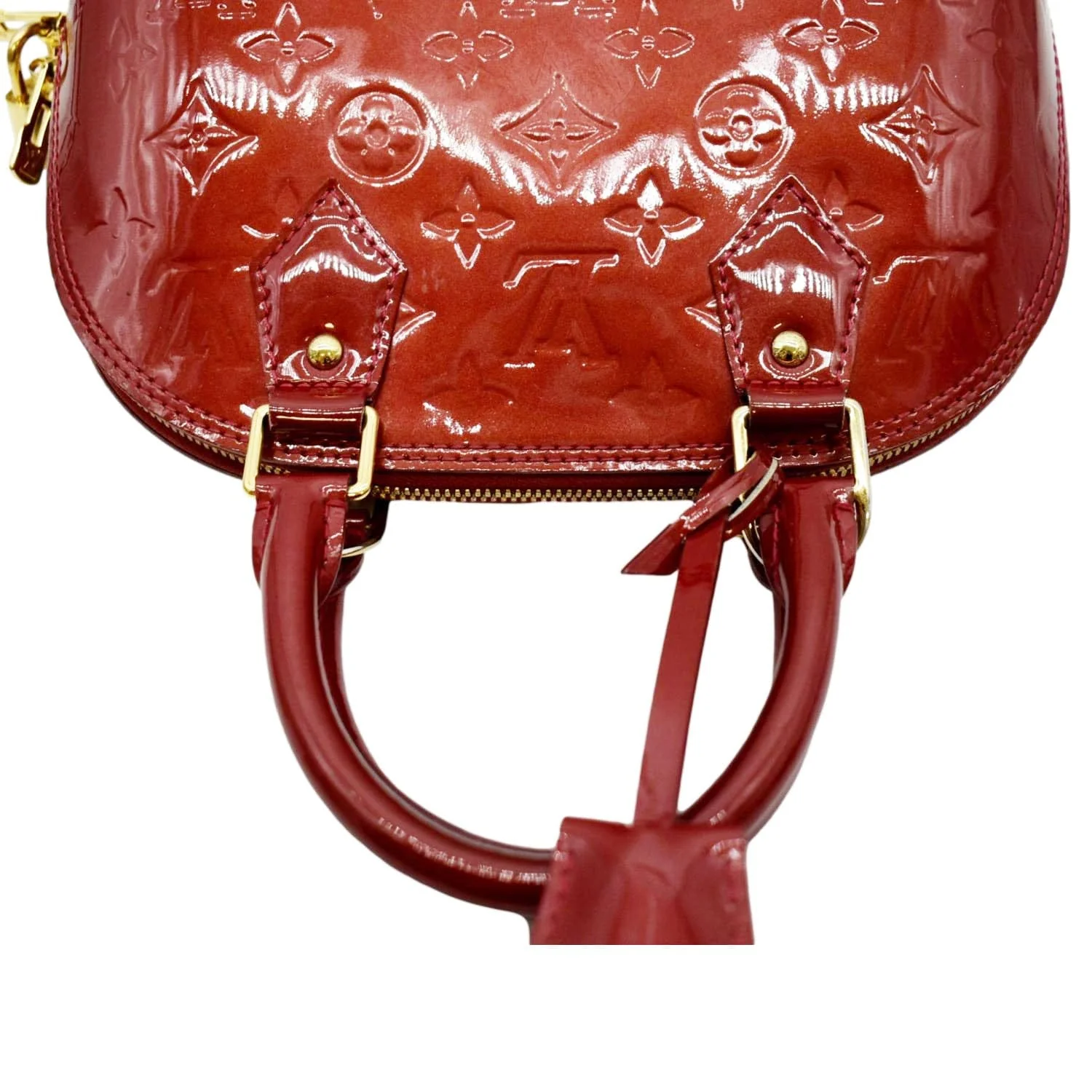 LOUIS VUITTON Alma BB Monogram Patent Leather Satchel Crossbody Bag Red - Image 5