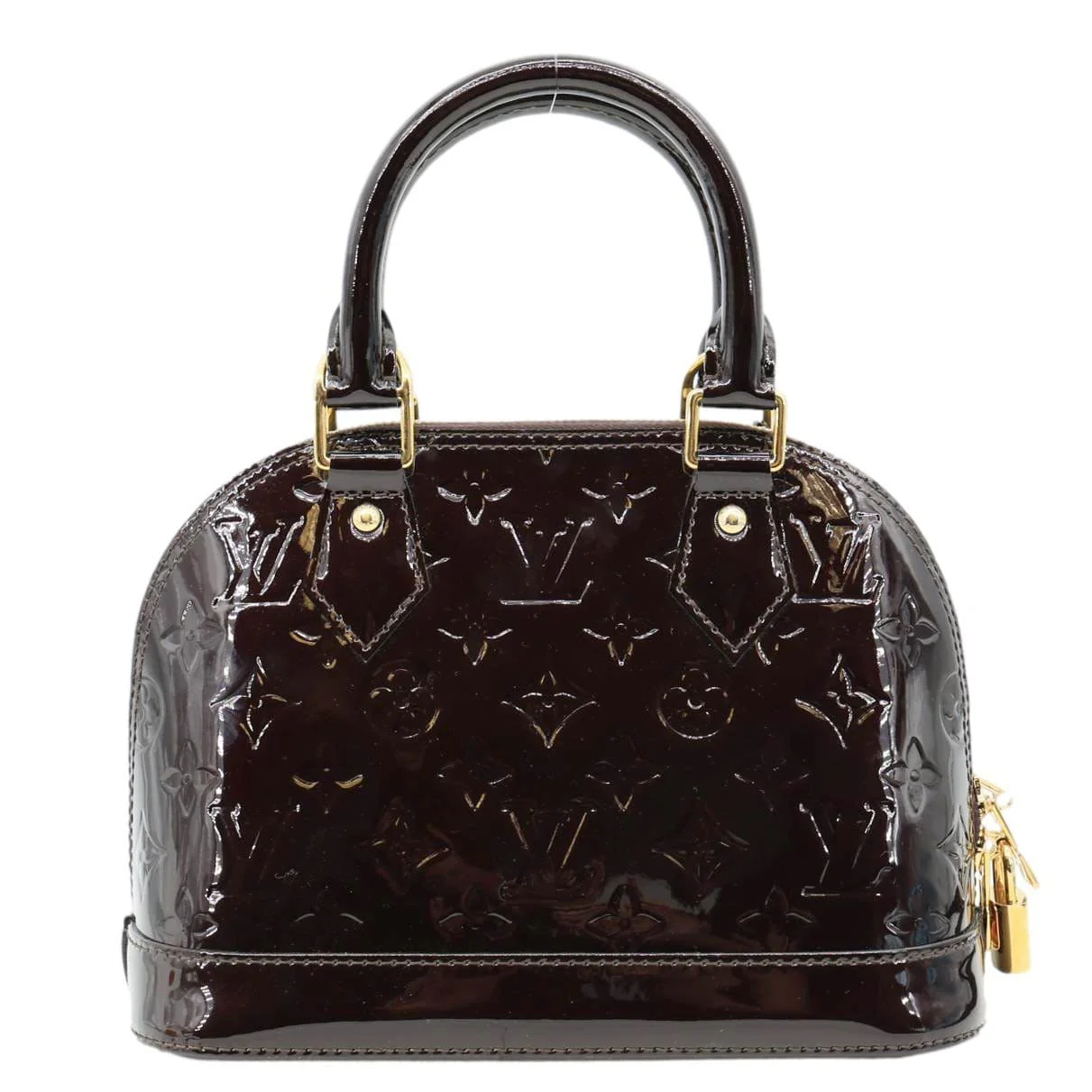 LOUIS VUITTON Alma BB Vernis Leather Satchel Crossbody Bag Amarante - Image 4