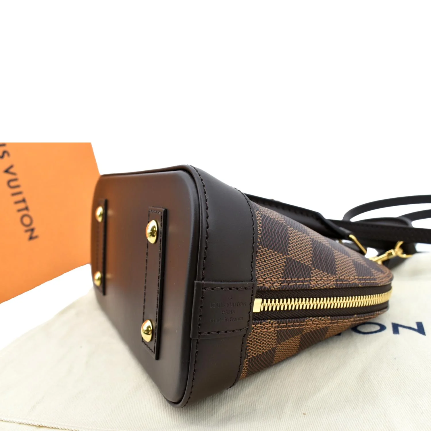 LOUIS VUITTON Alma BB Damier Ebene Satchel Crossbody Bag Brown - Image 7