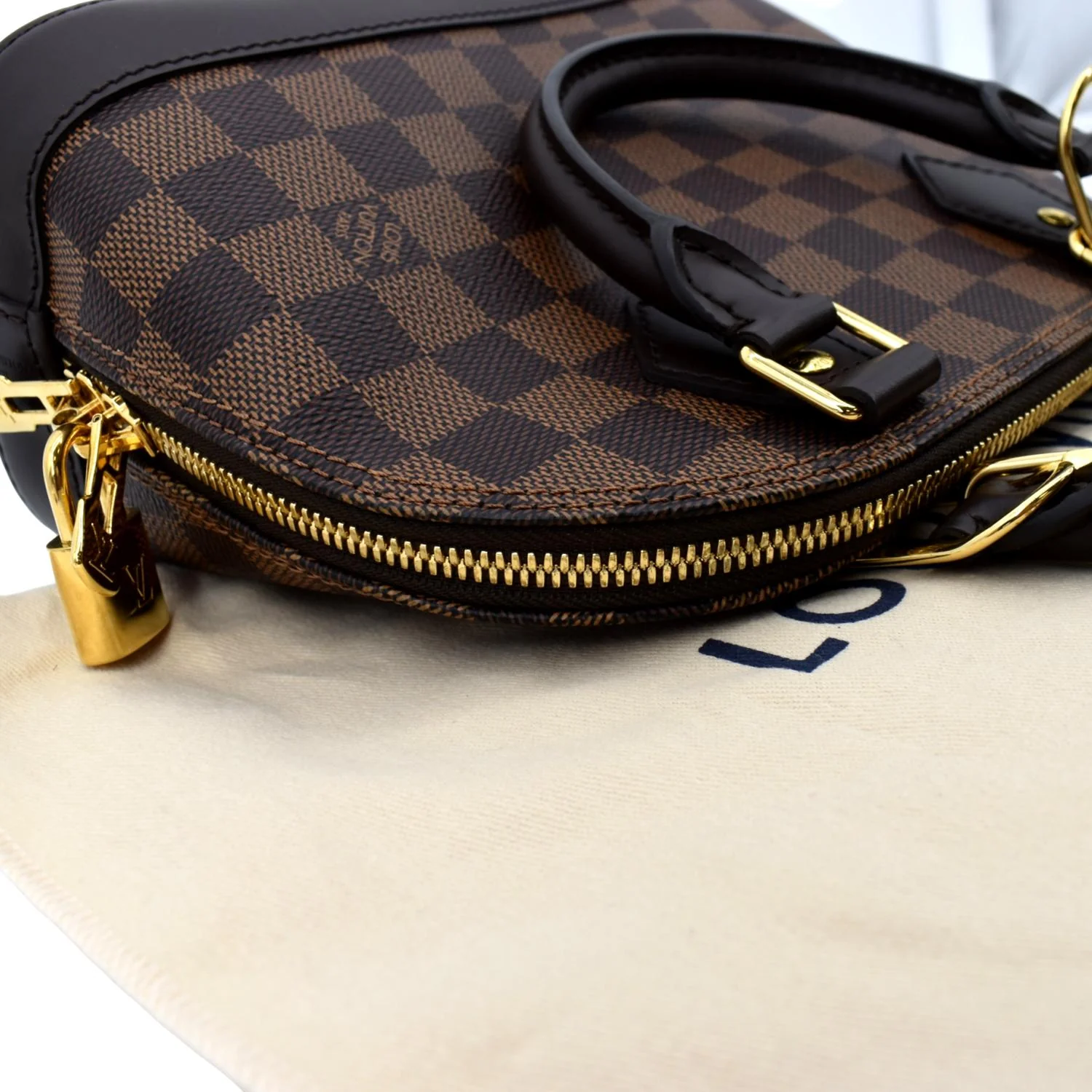 LOUIS VUITTON Alma BB Damier Ebene Satchel Crossbody Bag Brown - Image 6