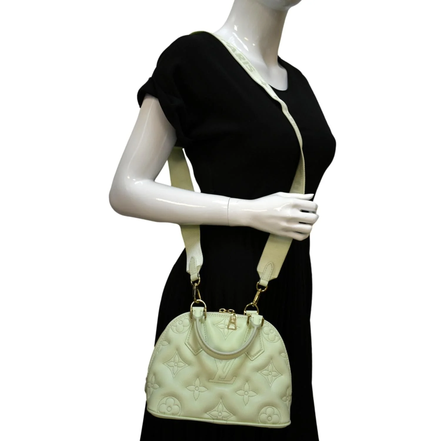 LOUIS VUITTON Alma BB Bubblegram Quilted Leather Satchel Crossbody Bag Green - Image 2