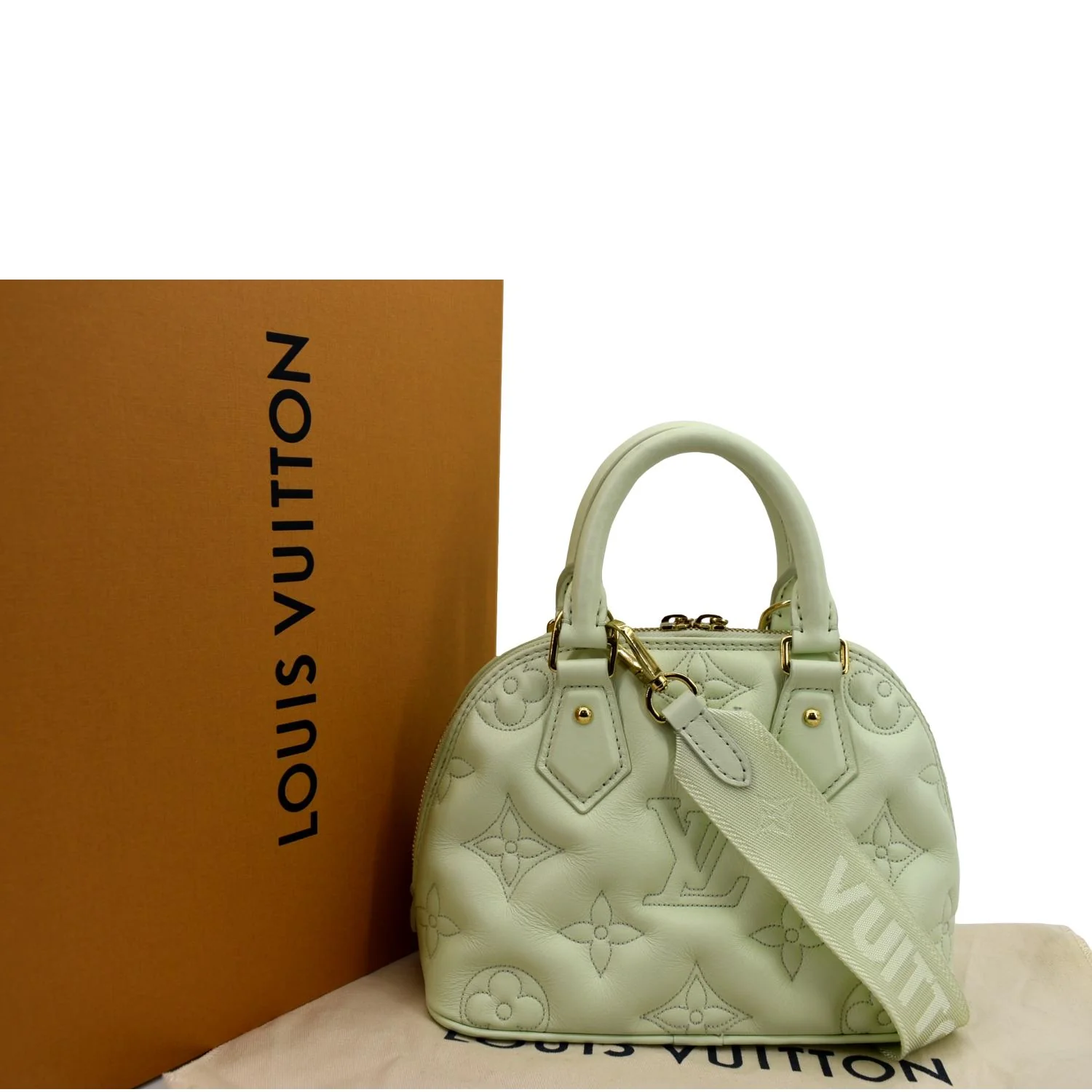 LOUIS VUITTON Alma BB Bubblegram Quilted Leather Satchel Crossbody Bag Green - Image 3