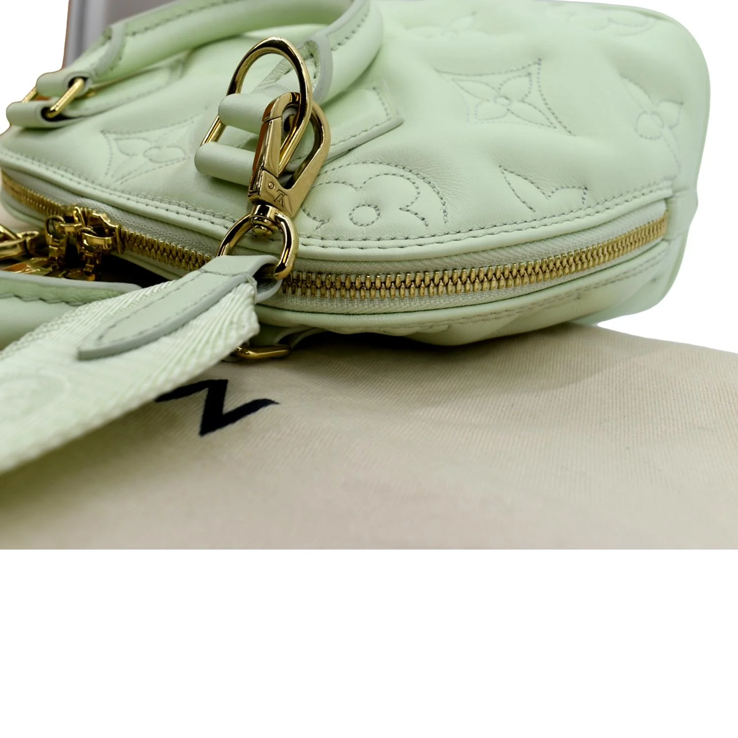 LOUIS VUITTON Alma BB Bubblegram Quilted Leather Satchel Crossbody Bag Green - Image 5
