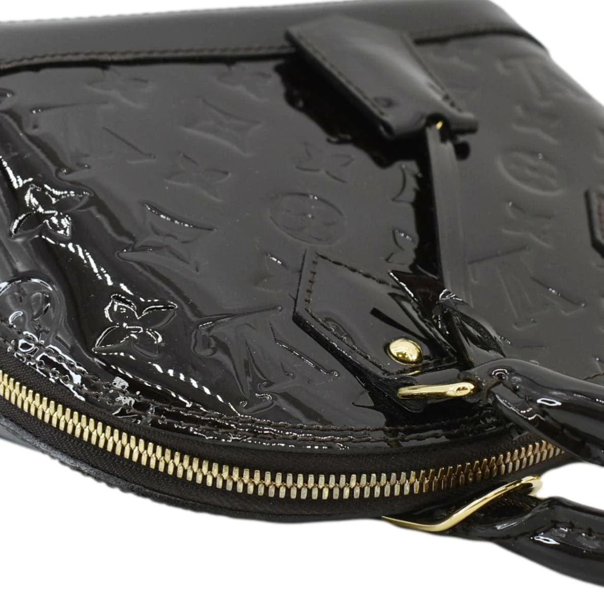 LOUIS VUITTON Alma BB Monogram Vernis Satchel Bag Dark Burgundy - Image 6