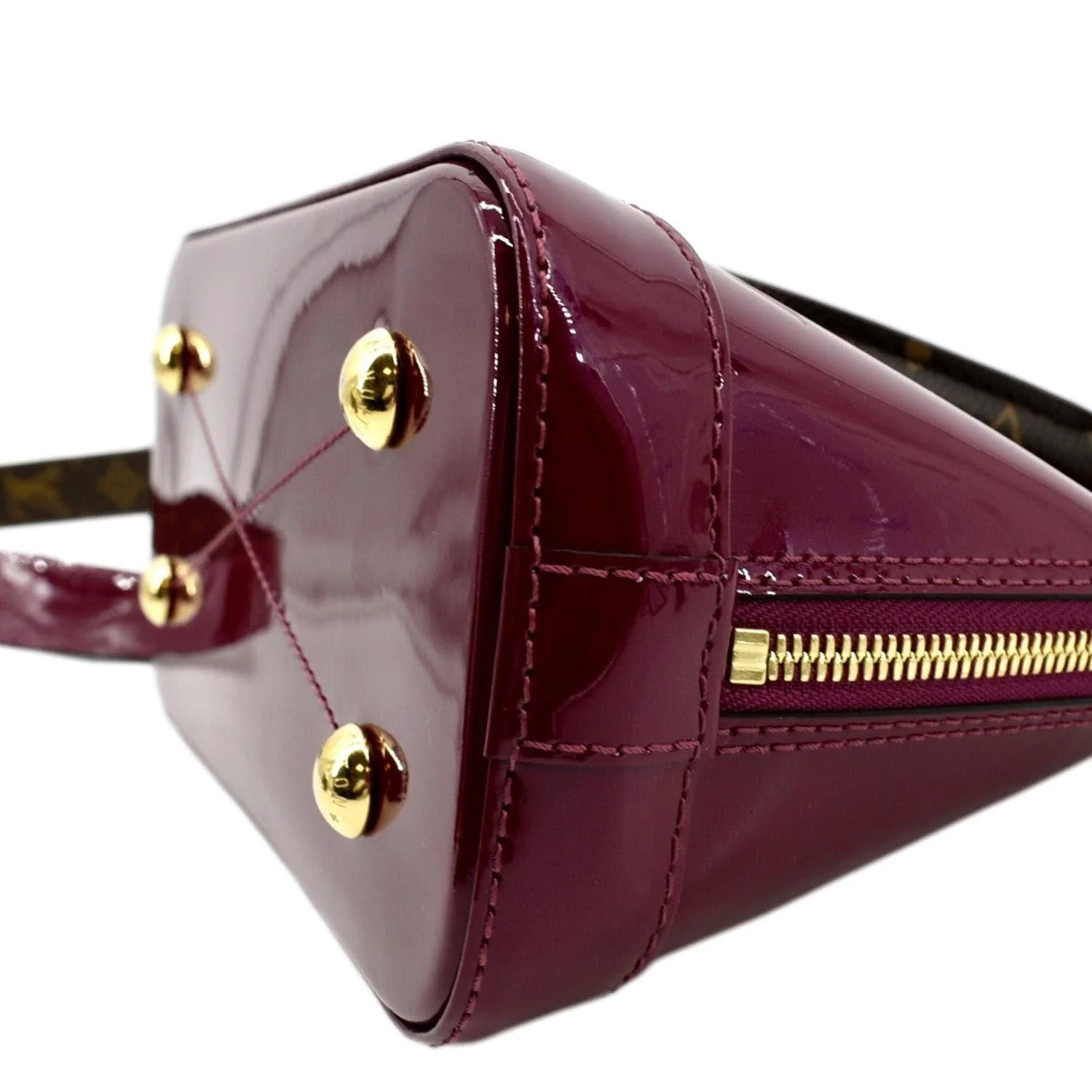 LOUIS VUITTON Alma Lisse Leather Satchel Crossbody Bag Red - Image 8