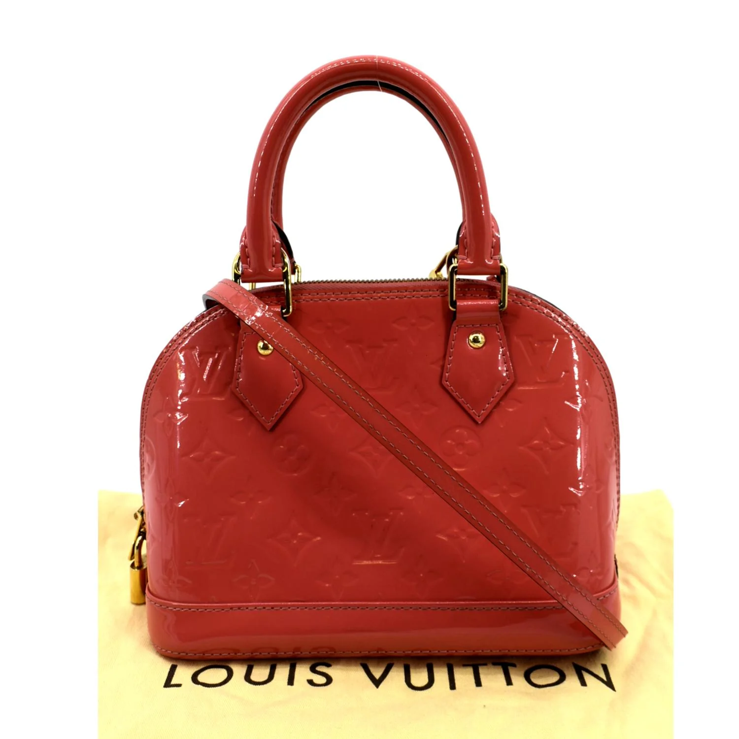 LOUIS VUITTON Alma BB Monogram Vernis Satchel Shoulder Bag Red - Image 3