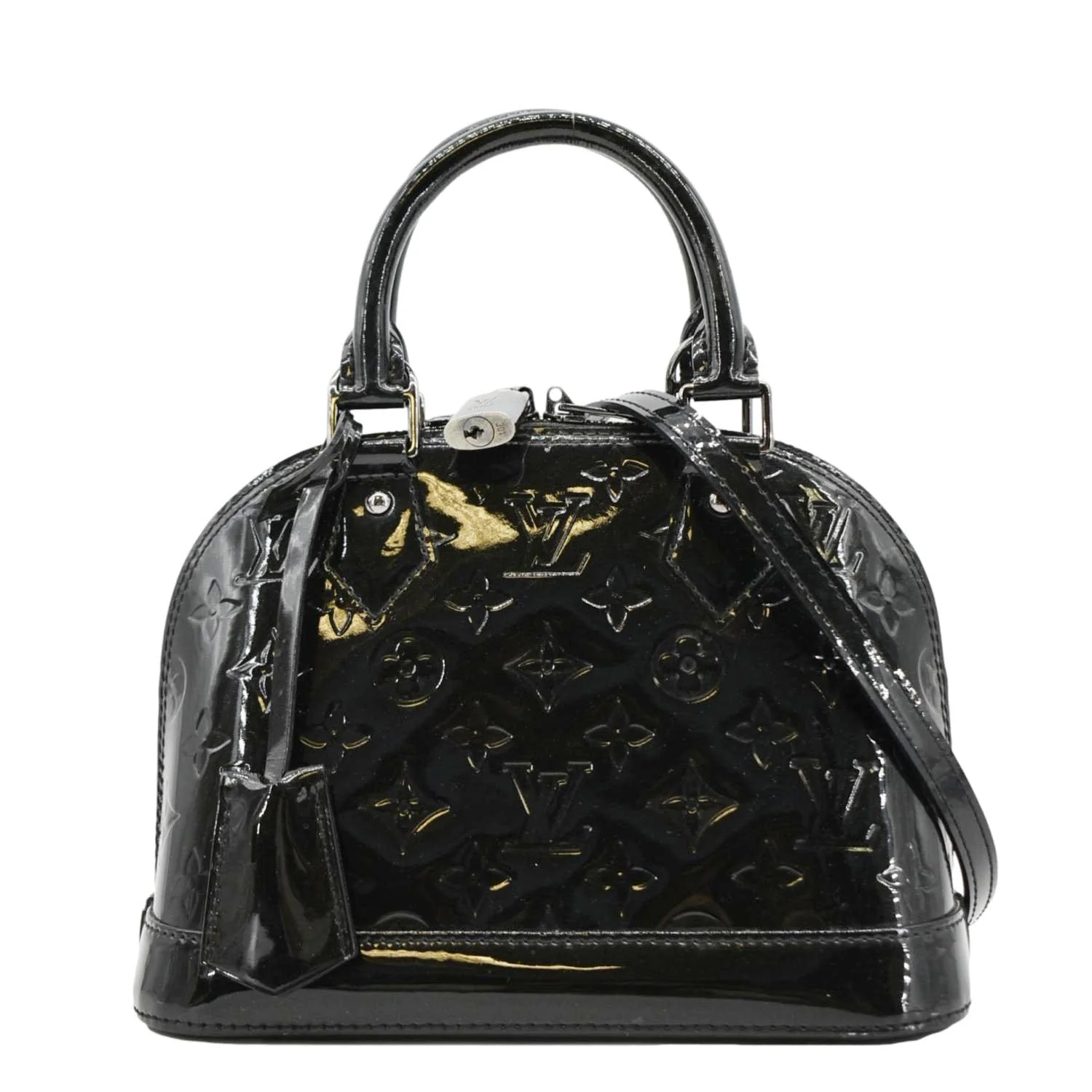 LOUIS VUITTON Alma BB Monogram Vernis Satchel Bag Black