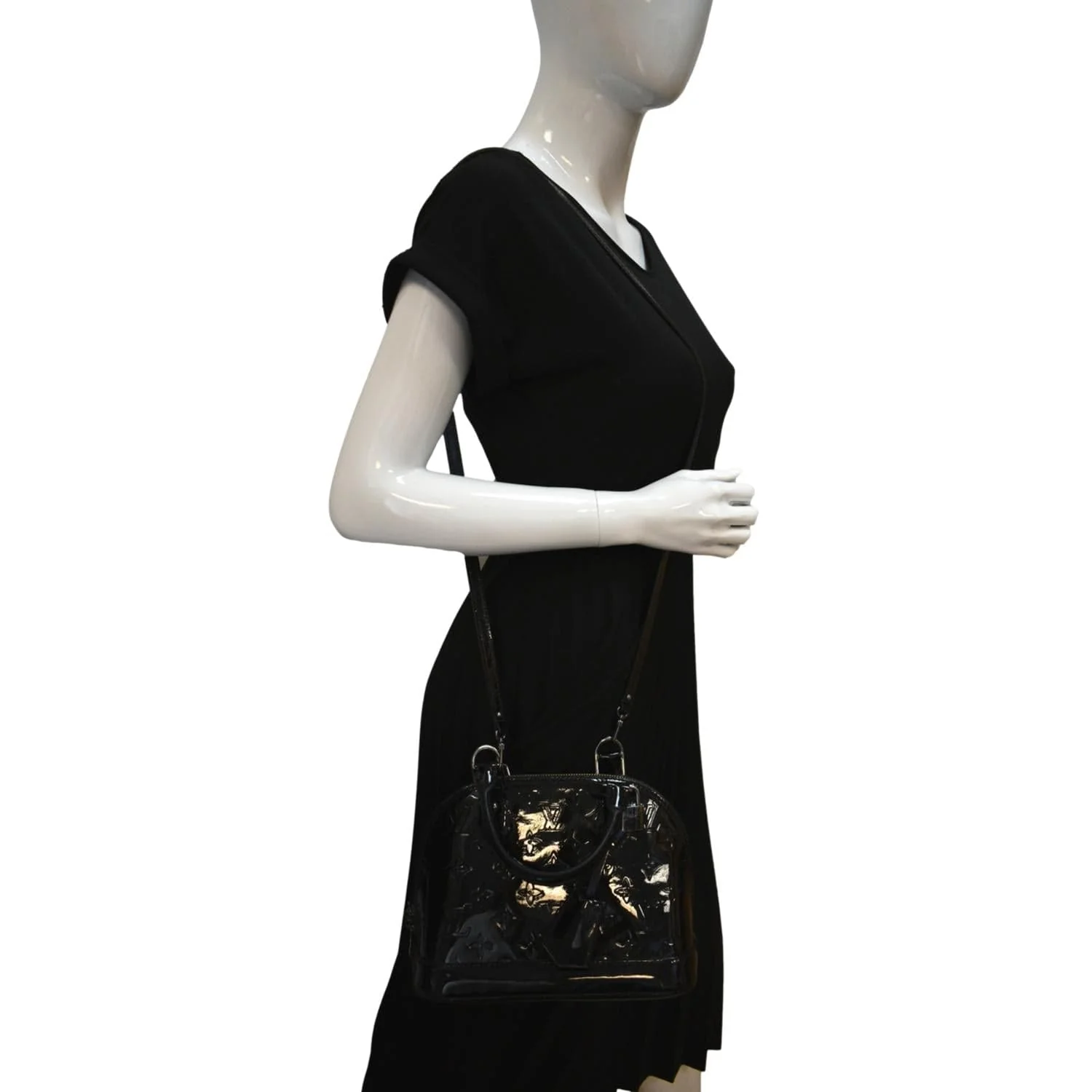 LOUIS VUITTON Alma BB Vernis Leather Satchel Crossbody Bag Black - Image 2