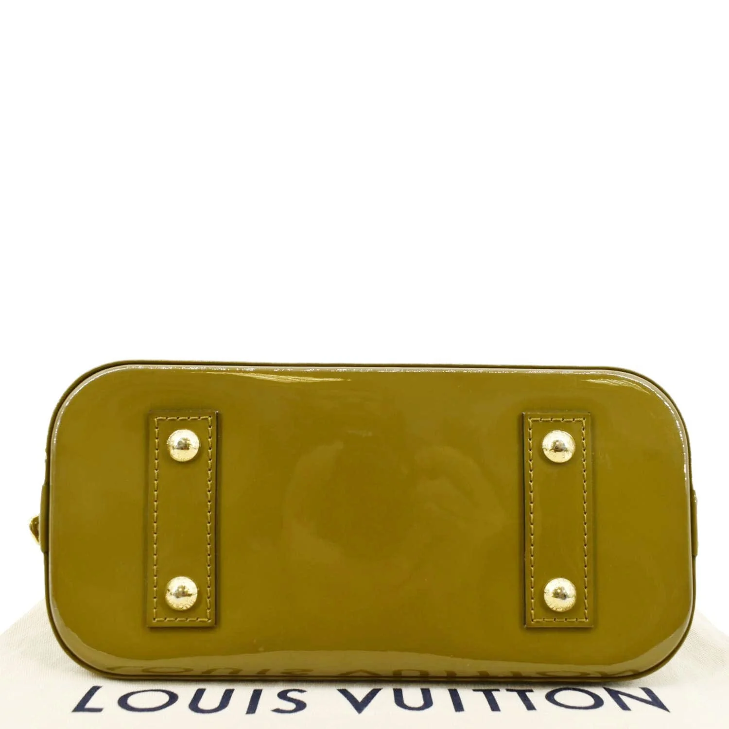 LOUIS VUITTON Alma BB Vernis Leather Satchel Crossbody Bag Vert Olive - Image 9