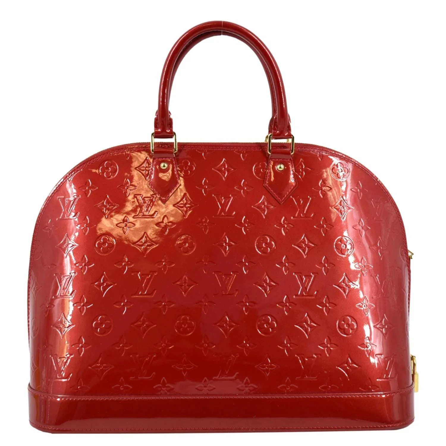 LOUIS VUITTON Alma GM Monogram Vernis Leather Satchel Bag Red - Image 3