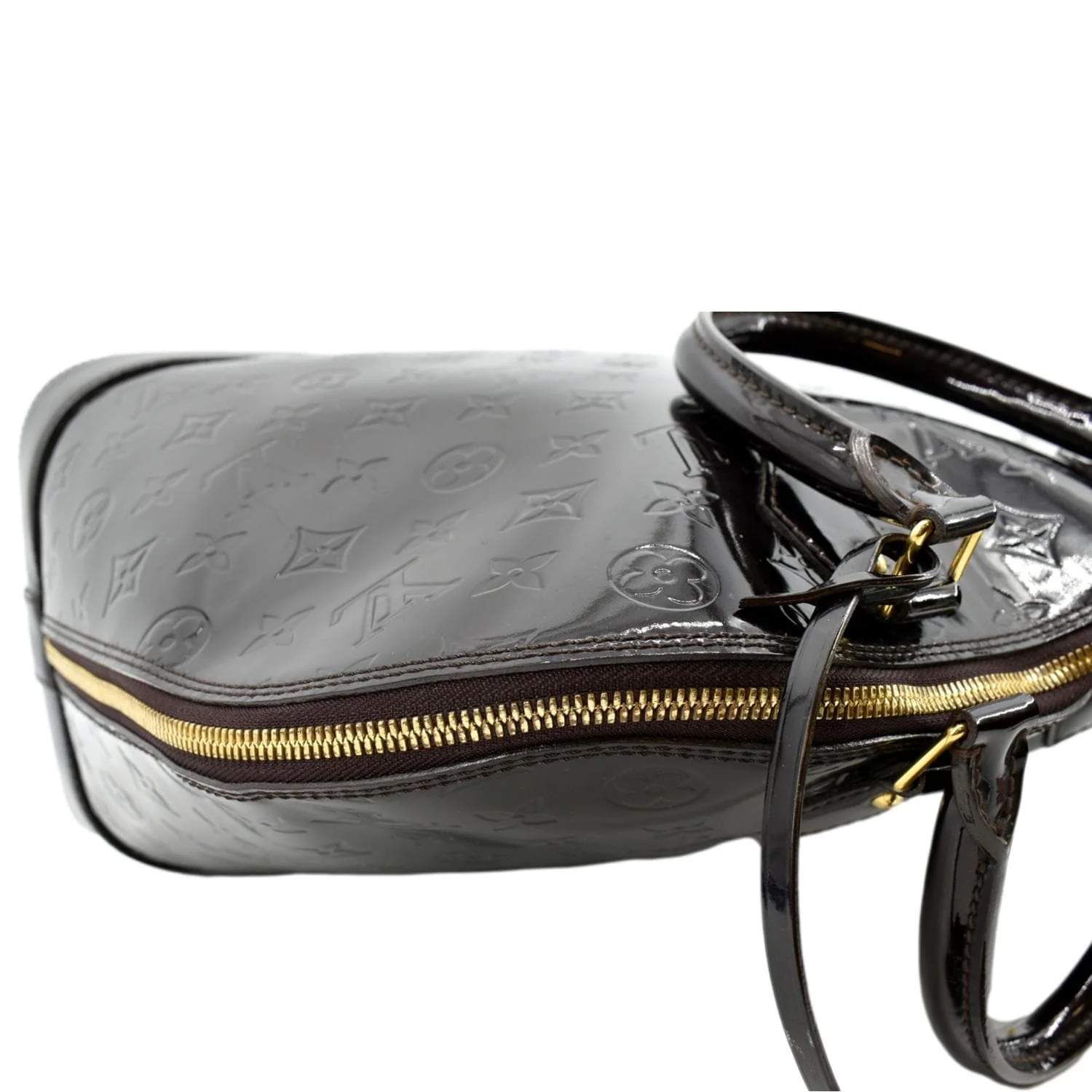 LOUIS VUITTON Alma GM Monogram Vernis Leather Satchel Bag Amarante - Image 6