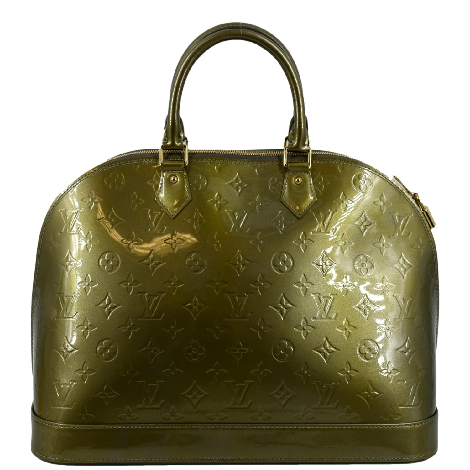 LOUIS VUITTON Alma GM Monogram Vernis Leather Satchel Bag Green - Image 3