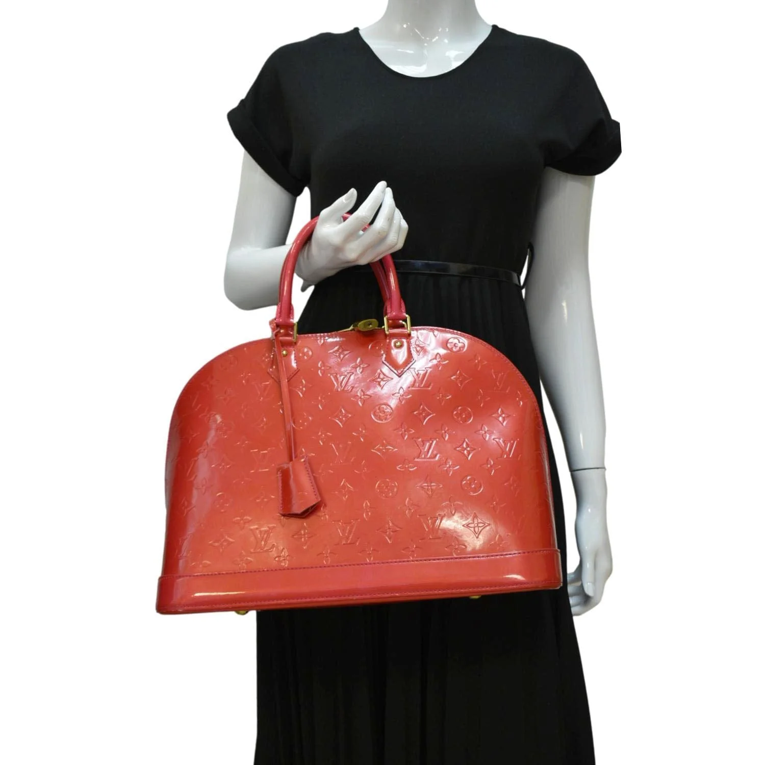 LOUIS VUITTON Alma GM Monogram Vernis Satchel Bag Red - Image 2