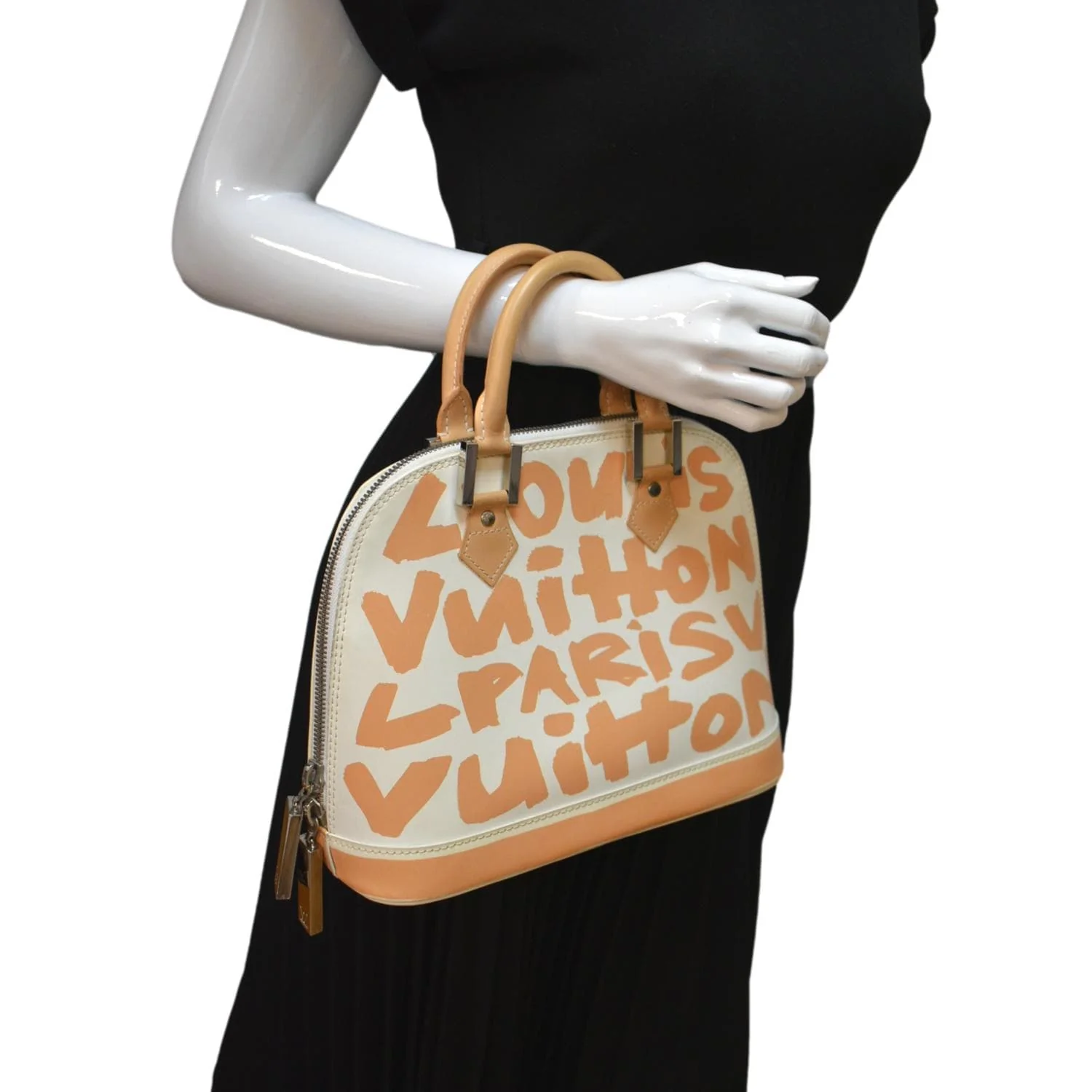 Louis Vuitton Alma Graffiti Leather Satchel Bag White - Image 2