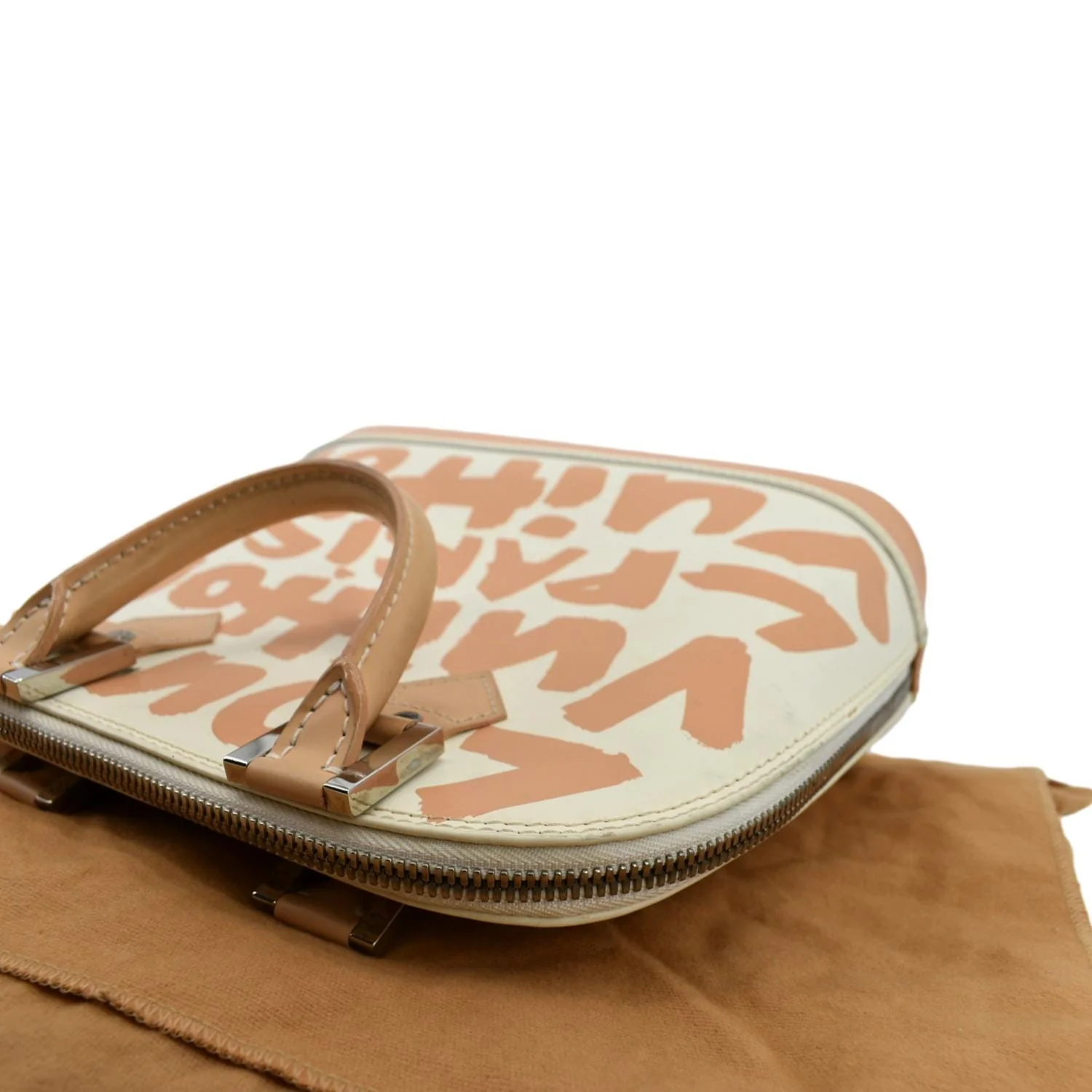 Louis Vuitton Alma Graffiti Leather Satchel Bag White - Image 5