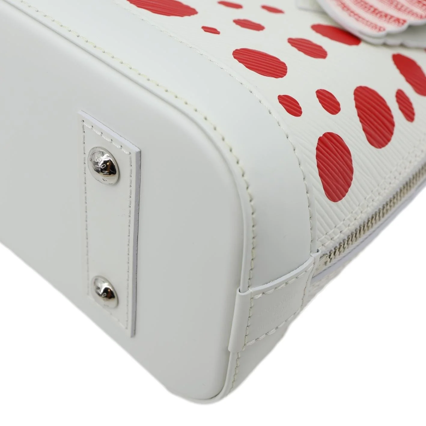 LOUIS VUITTON x YK Alma BB Infinity Dots Epi Leather Satchel Crossbody Bag White - Image 9