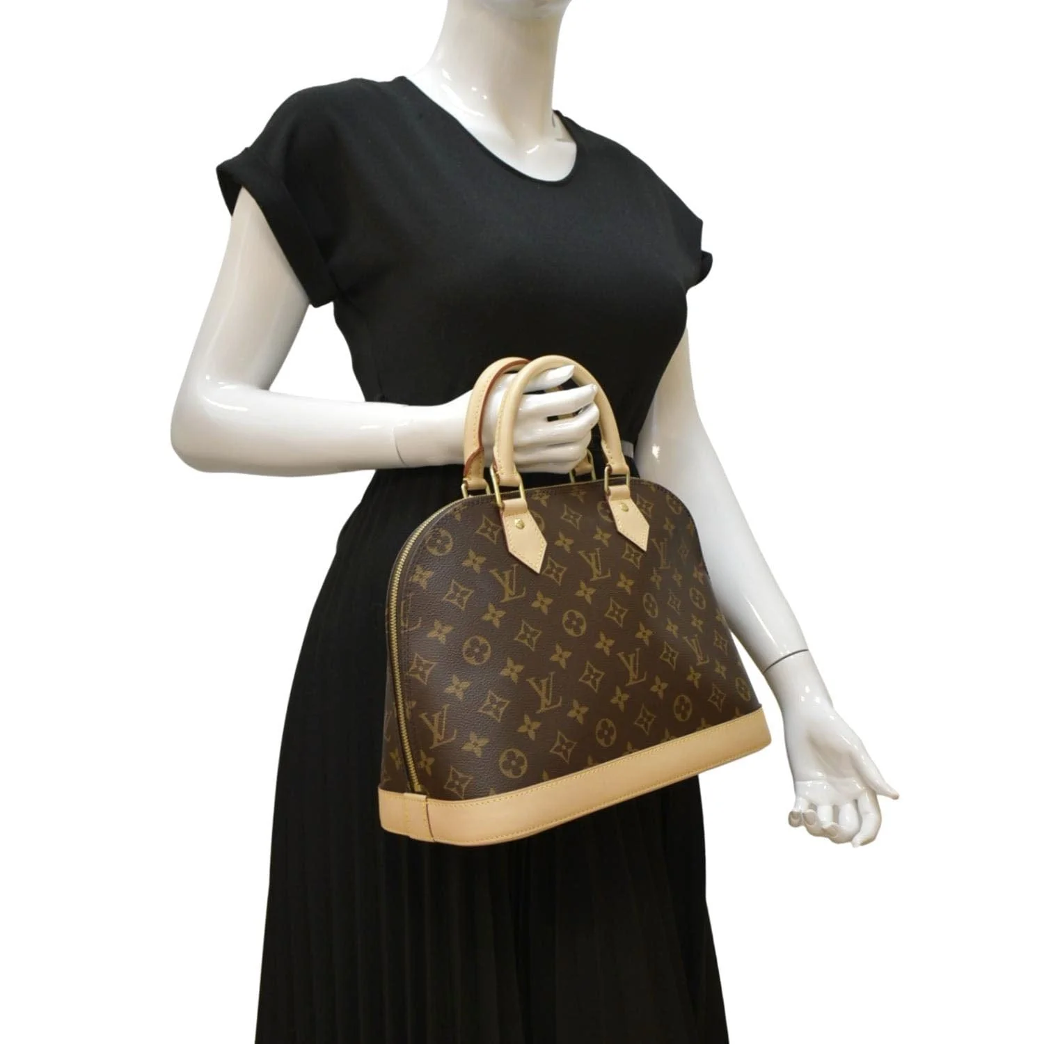 LOUIS VUITTON Alma Monogram Canvas Satchel Bag Brown - Image 2