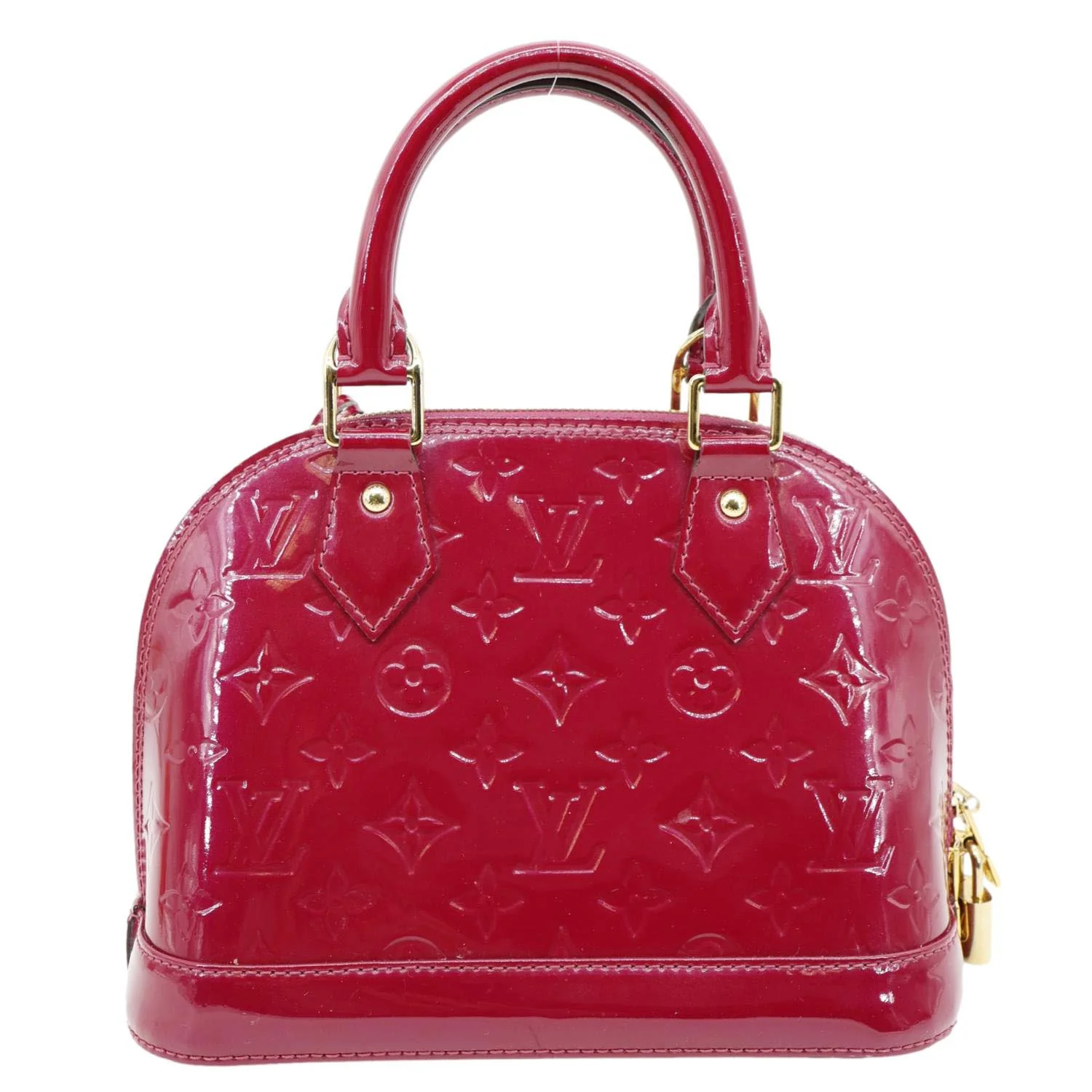 LOUIS VUITTON Alma BB Monogram Vernis Satchel Bag Red - Image 3
